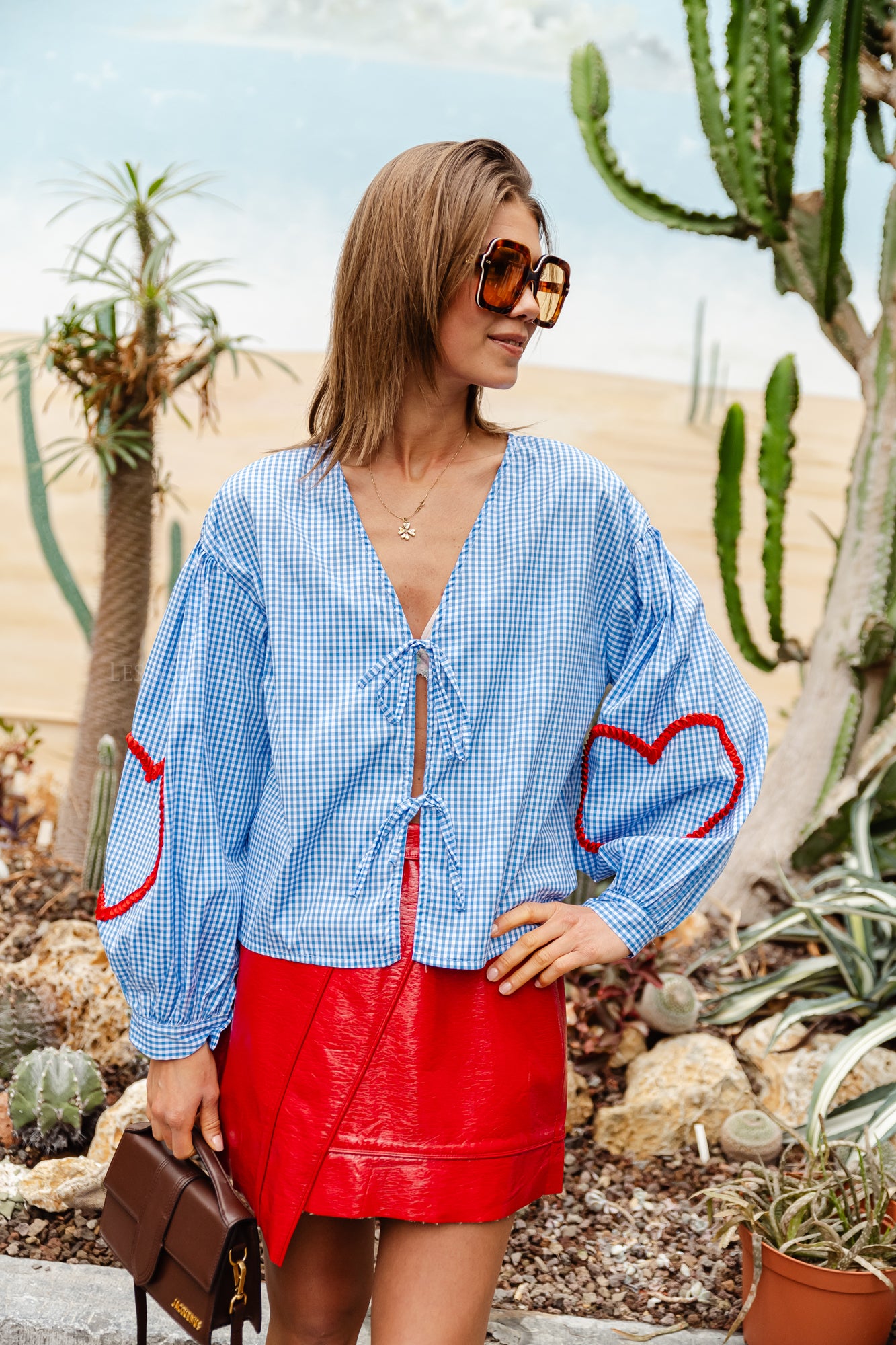 Babette checkered blouse light blue