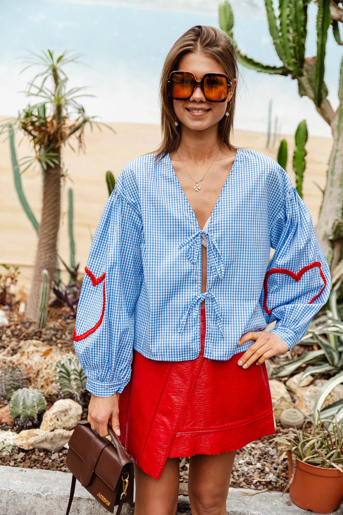 Babette checkered blouse light blue