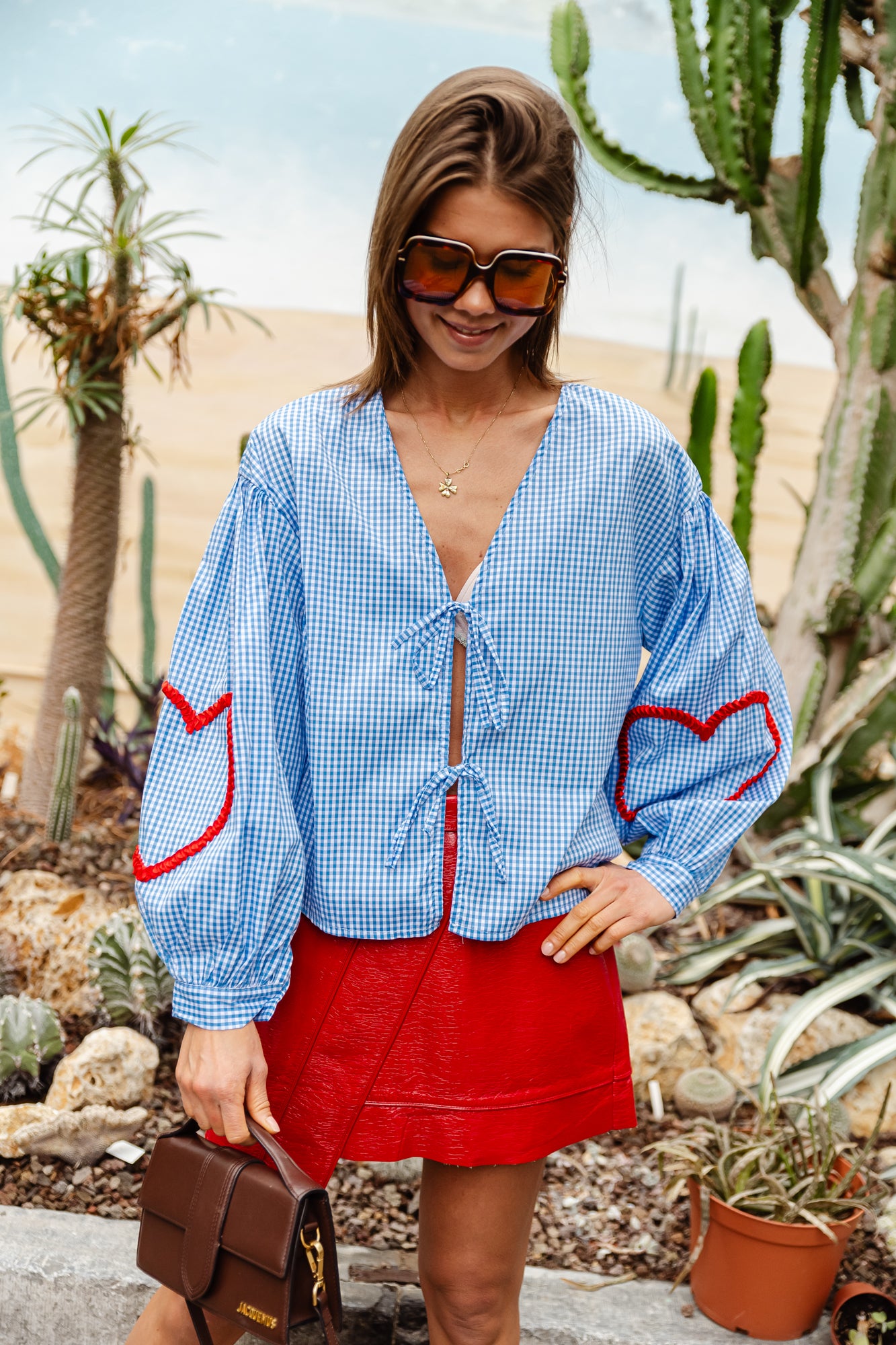 Babette checkered blouse light blue