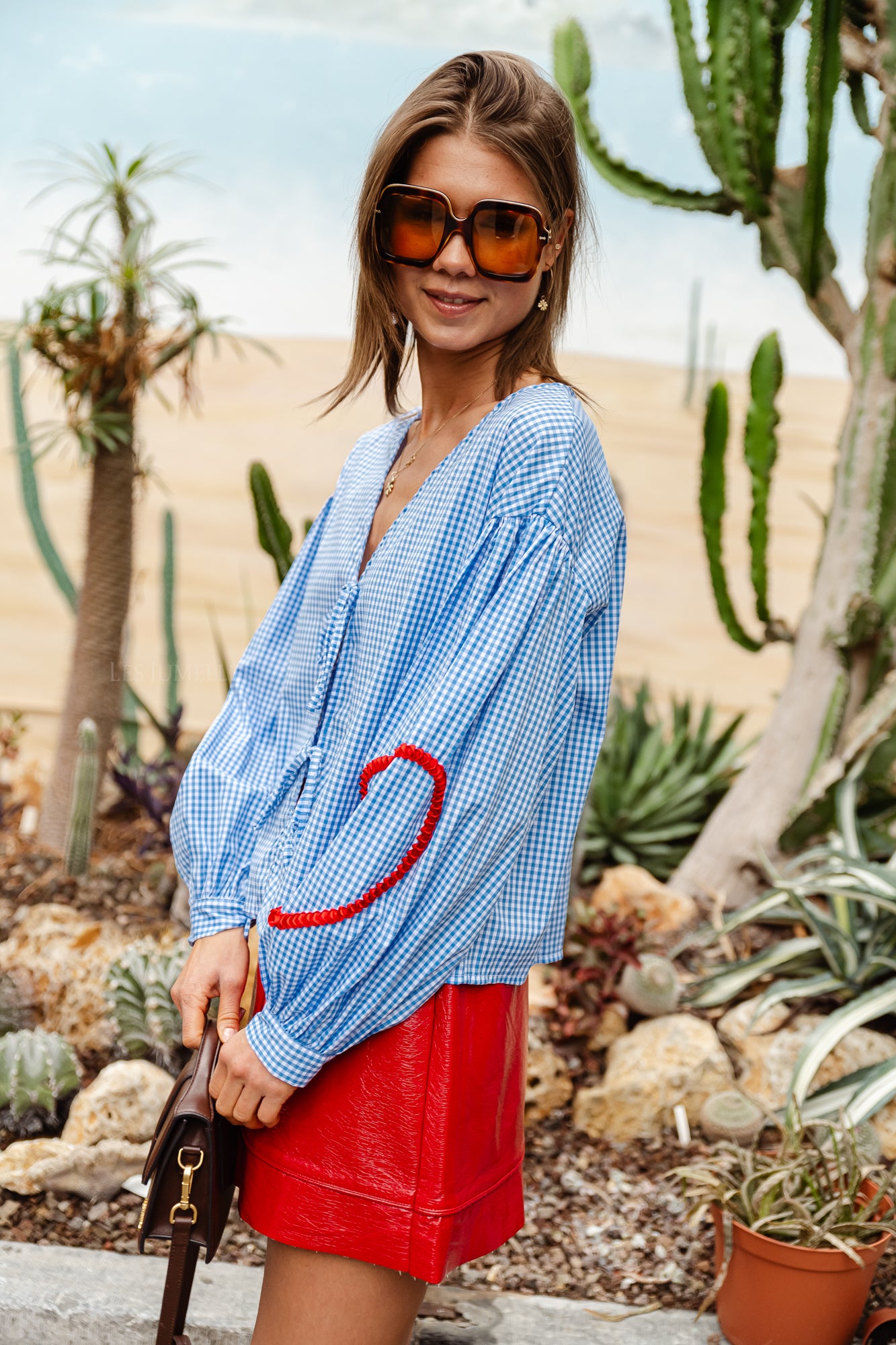 Babette checkered blouse light blue