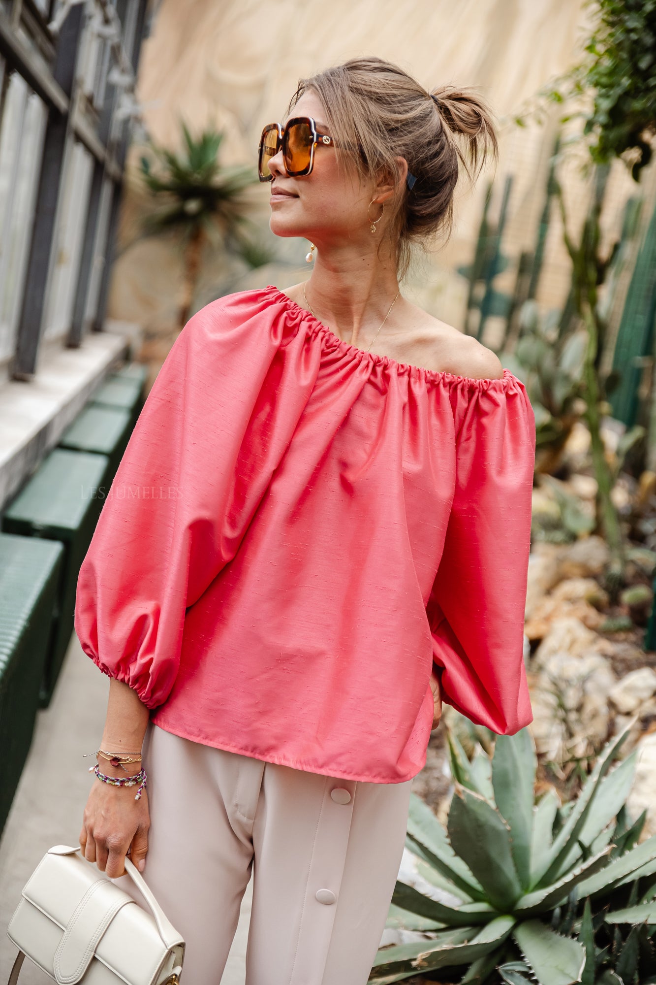 Ella Off-Shoulder Bluse Korallenrosa