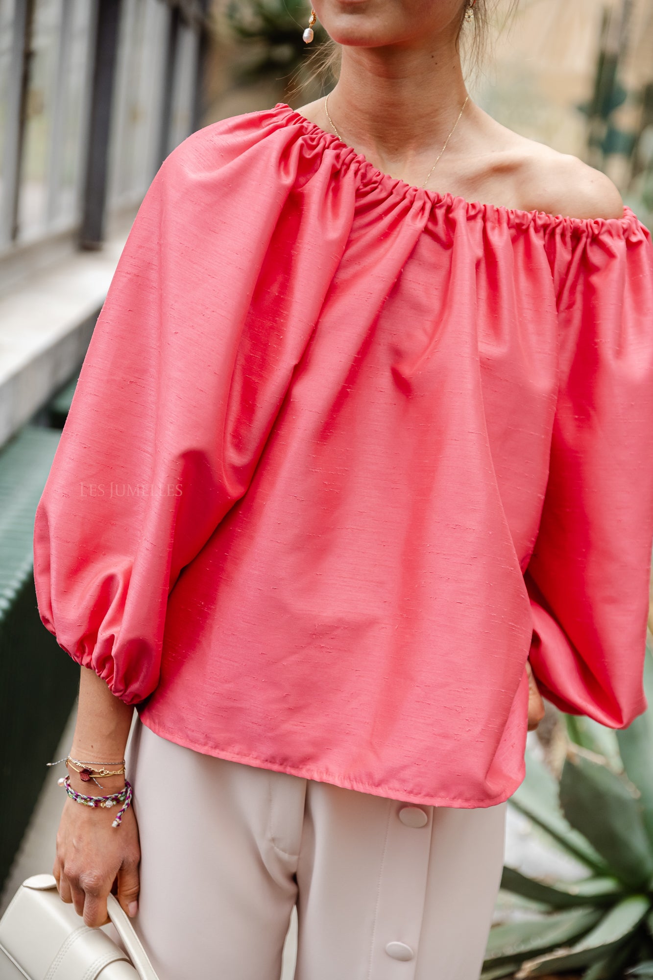 Ella Off-Shoulder Bluse Korallenrosa