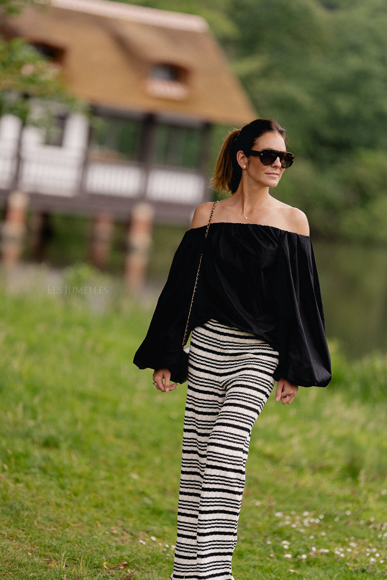 Finn trousers black/cream stripes
