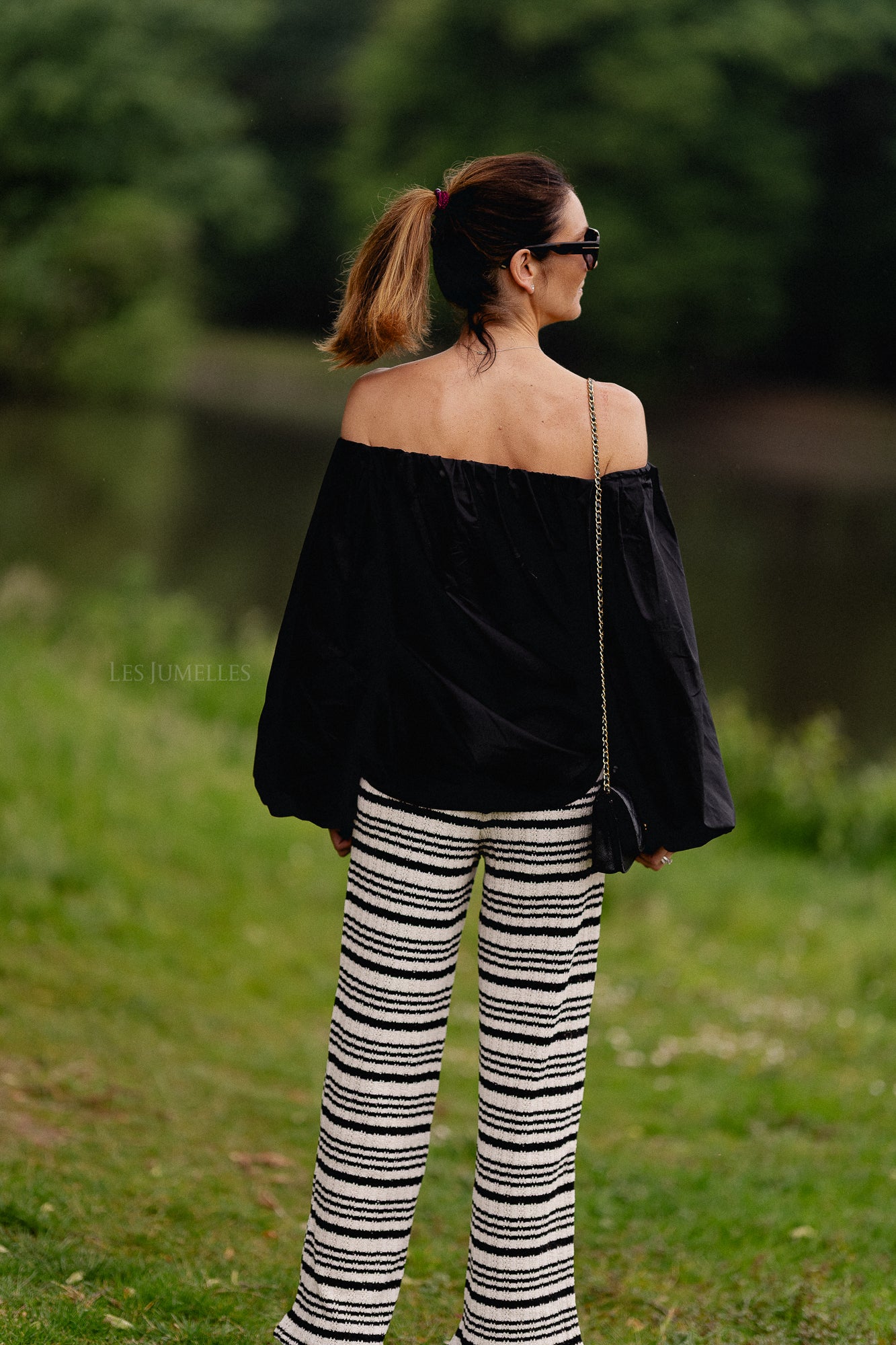 Finn trousers black/cream stripes