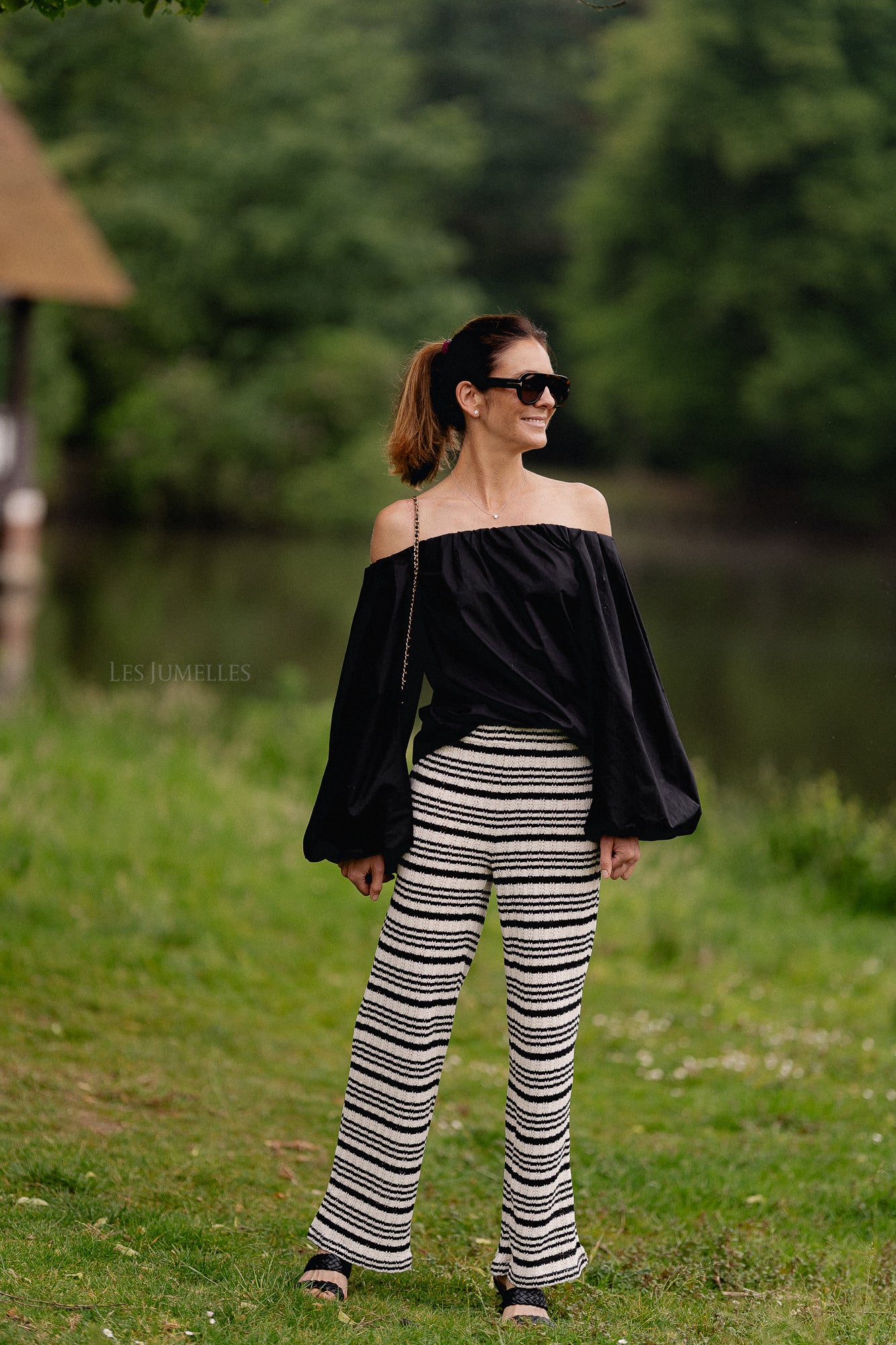 Finn trousers black/cream stripes