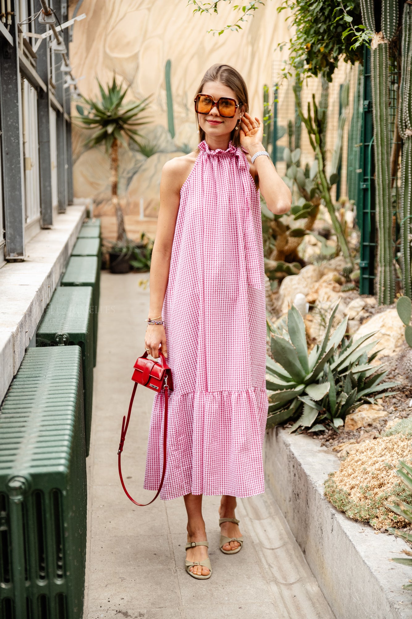 Laurine geruite jurk candy pink