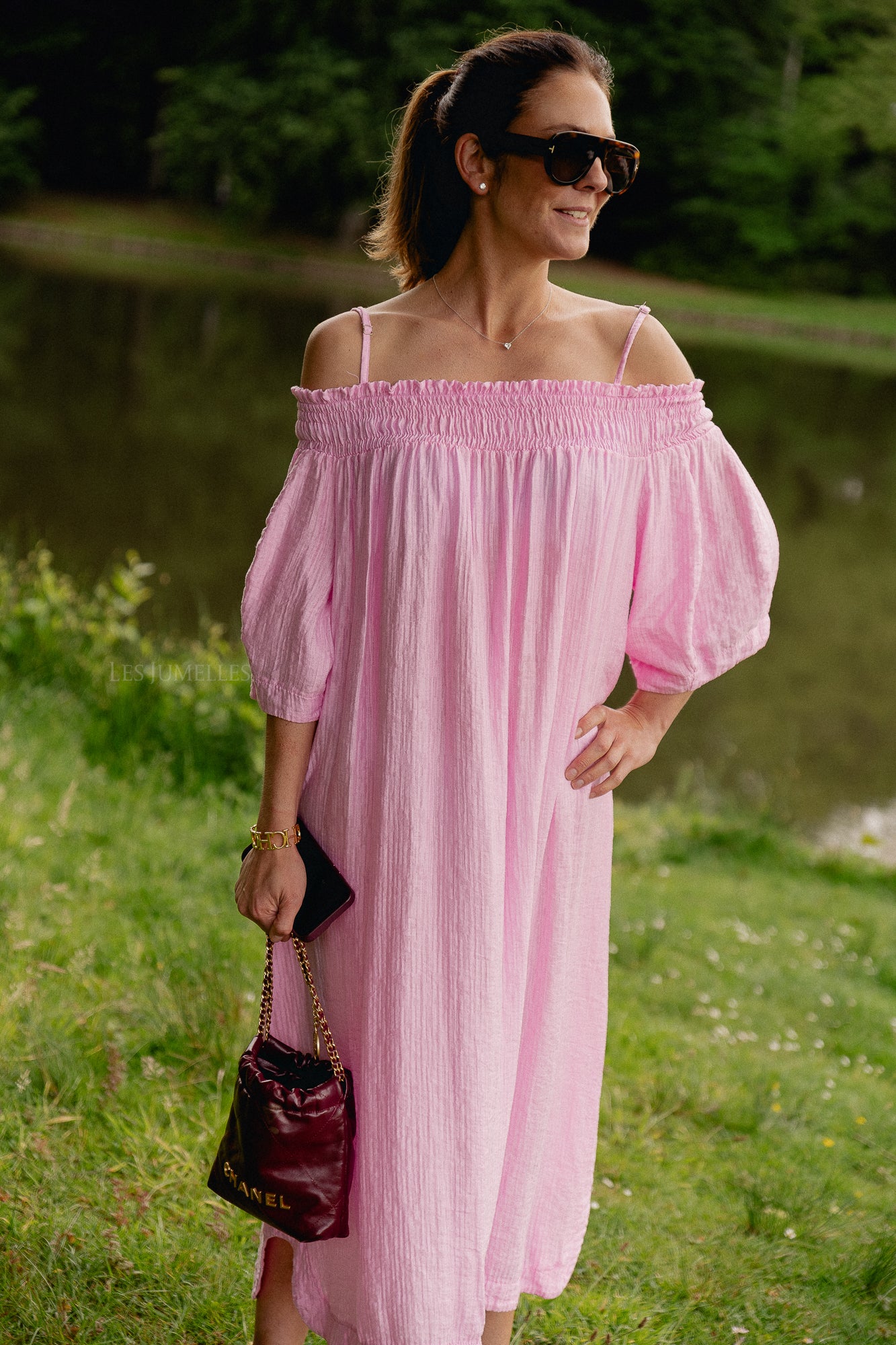 Judith off shoulder dress peony