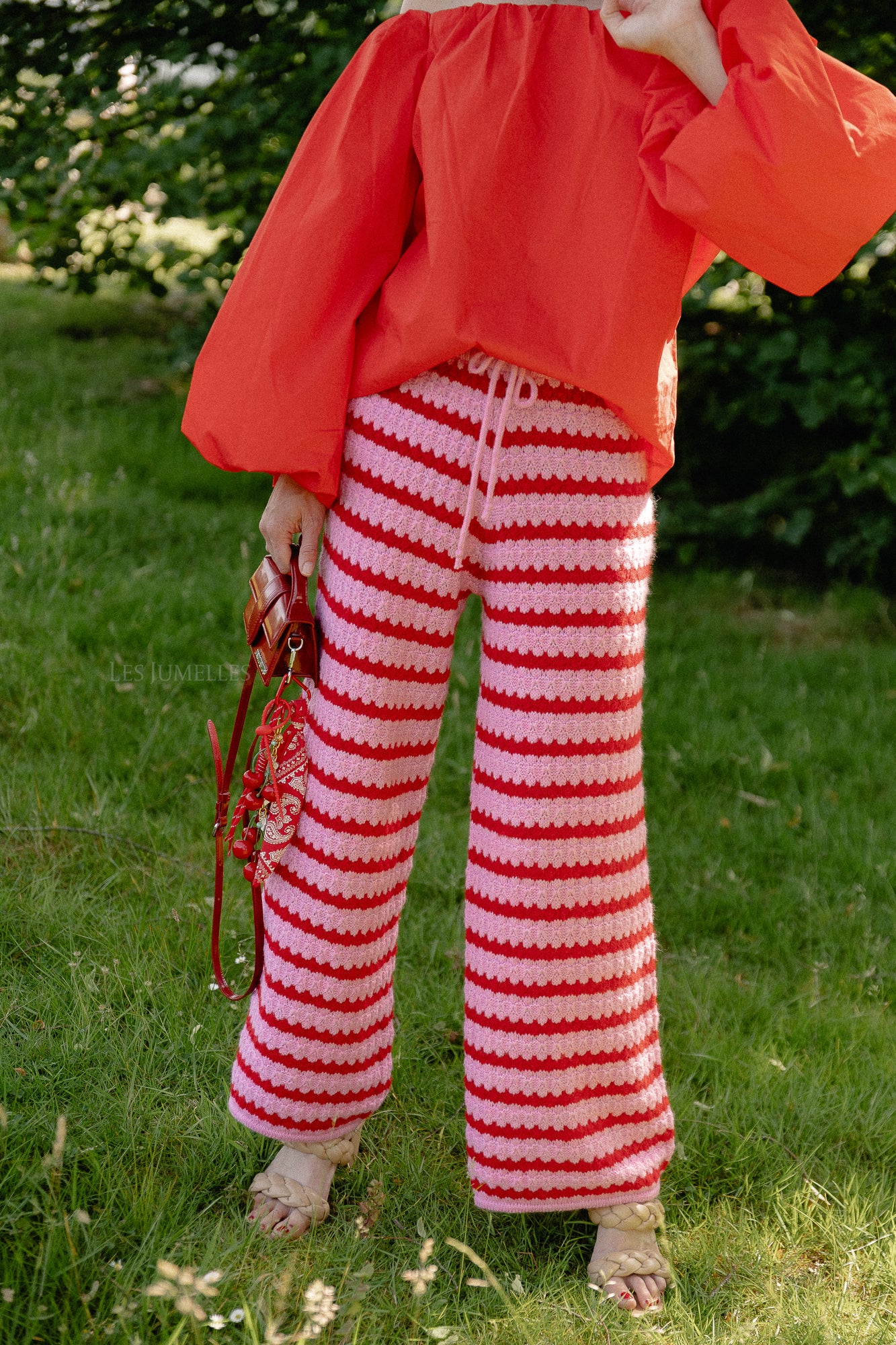 Hannah knitted pants red/pink stripes