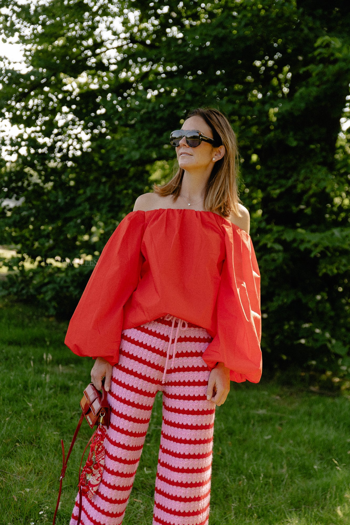 Hannah knitted pants red/pink stripes