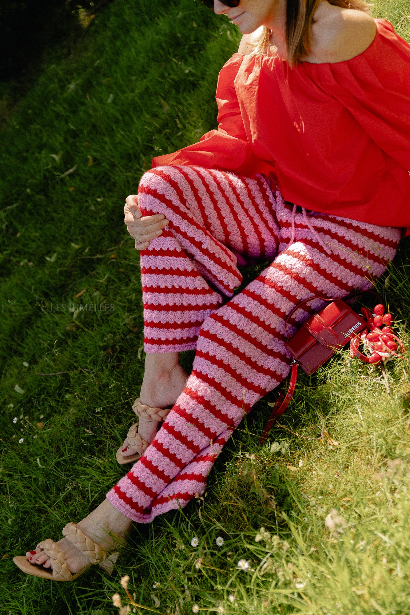 Hannah knitted pants red/pink stripes