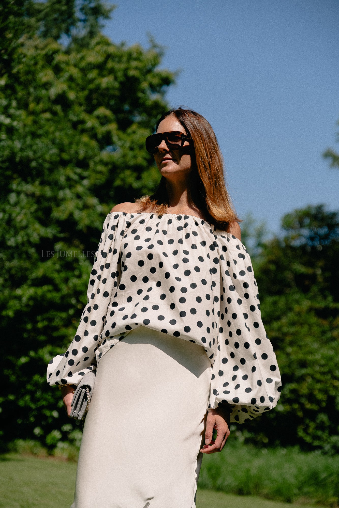 Fran off shoulder blouse polkadots