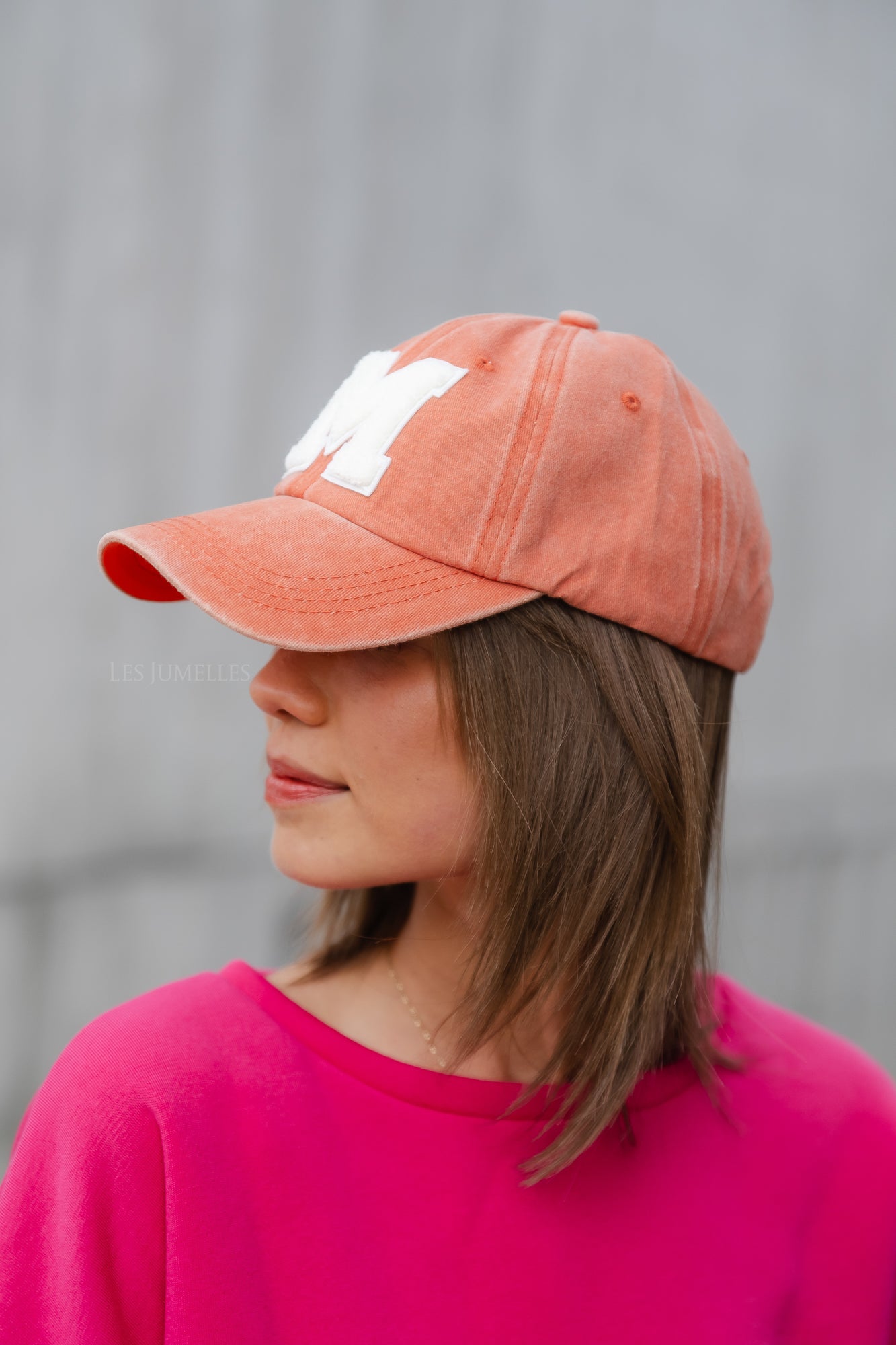 'M' Cap washed orange denim