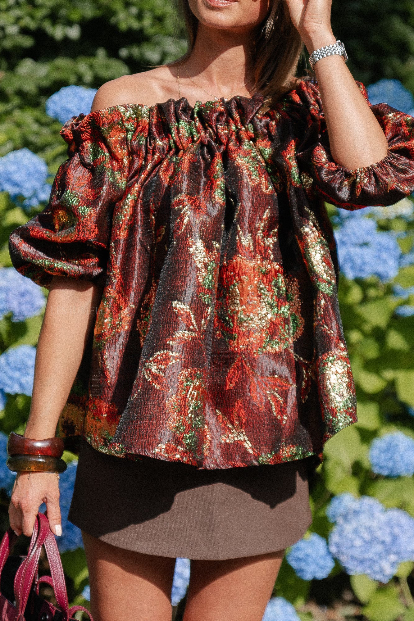 Blanche jacquard blouse flowers brown