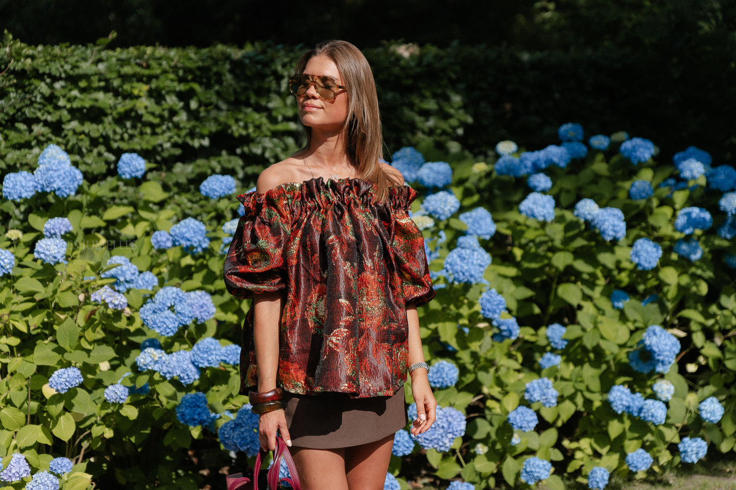 Blanche jacquard blouse flowers brown