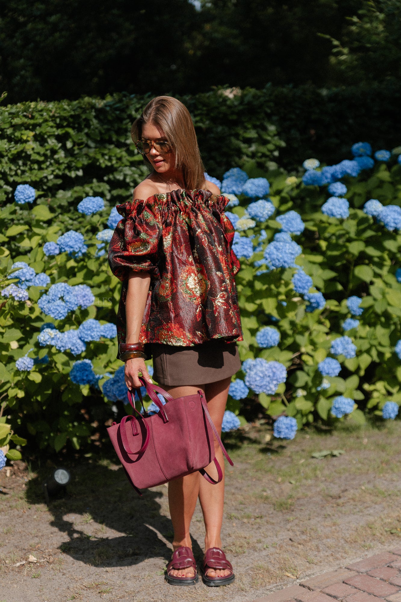 Blanche jacquard blouse flowers brown