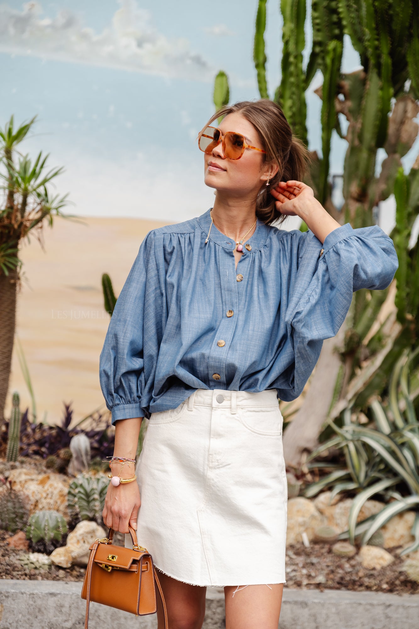 Carol Baumwollbluse Denimblau