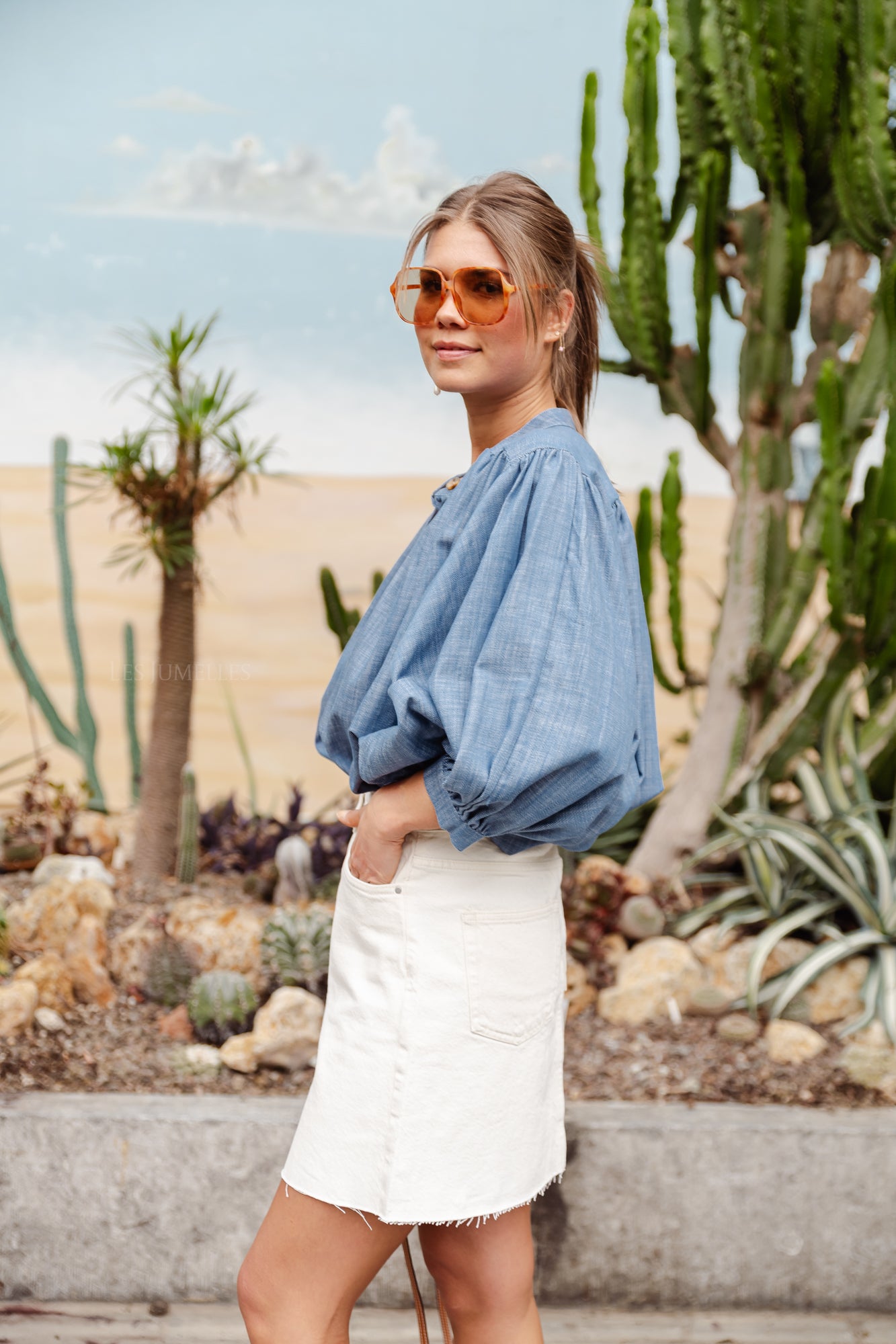 Carol Baumwollbluse Denimblau