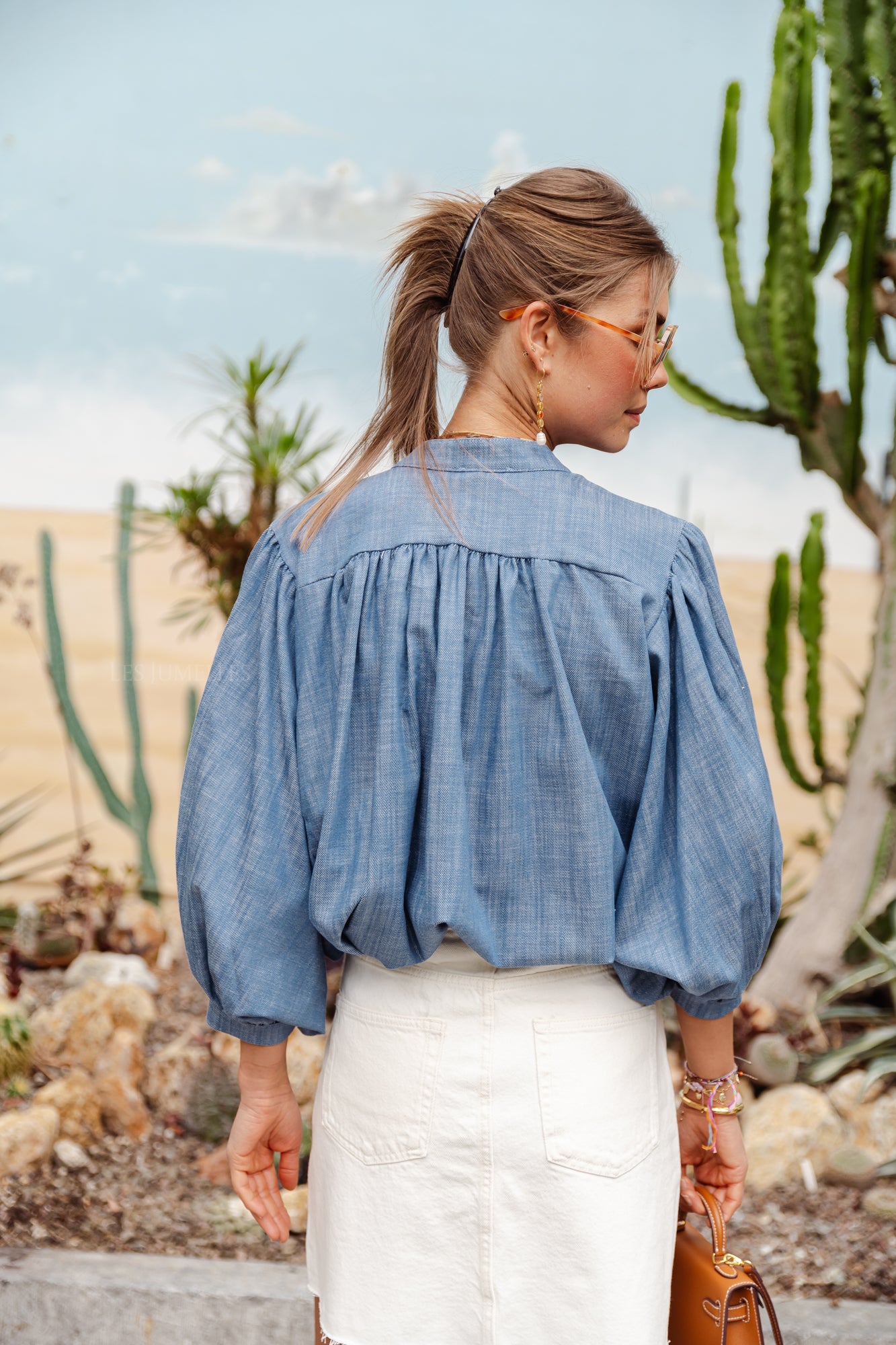 Carol Baumwollbluse Denimblau