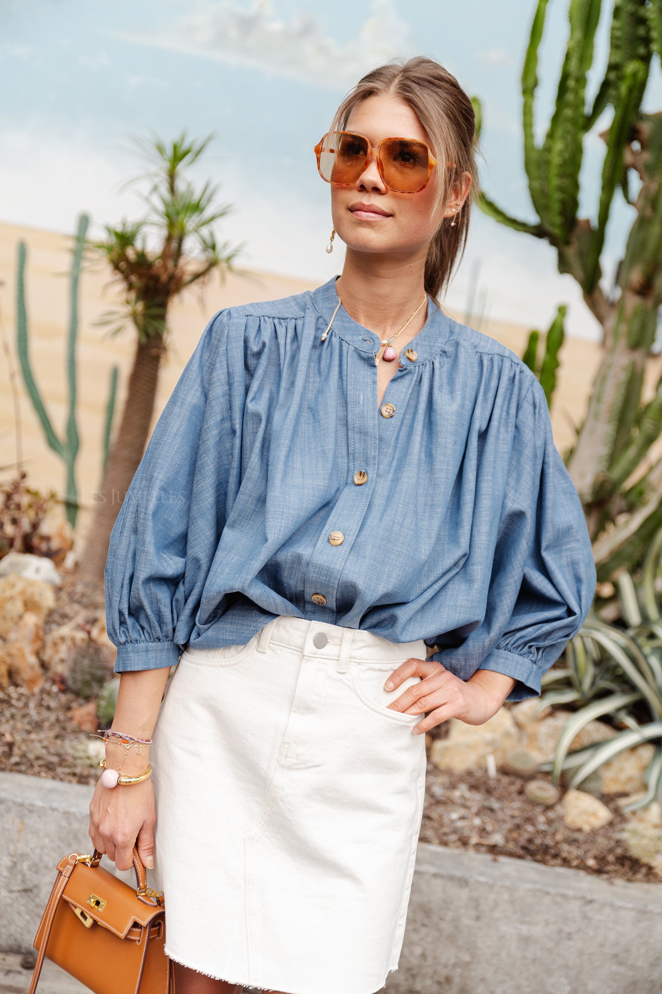 Carol Baumwollbluse Denimblau