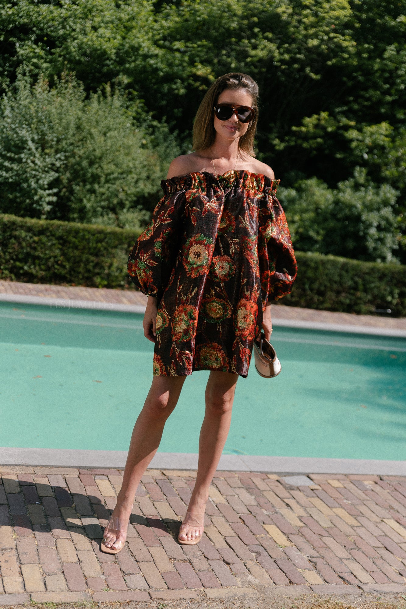 Blanche jacquard dress flowers brown