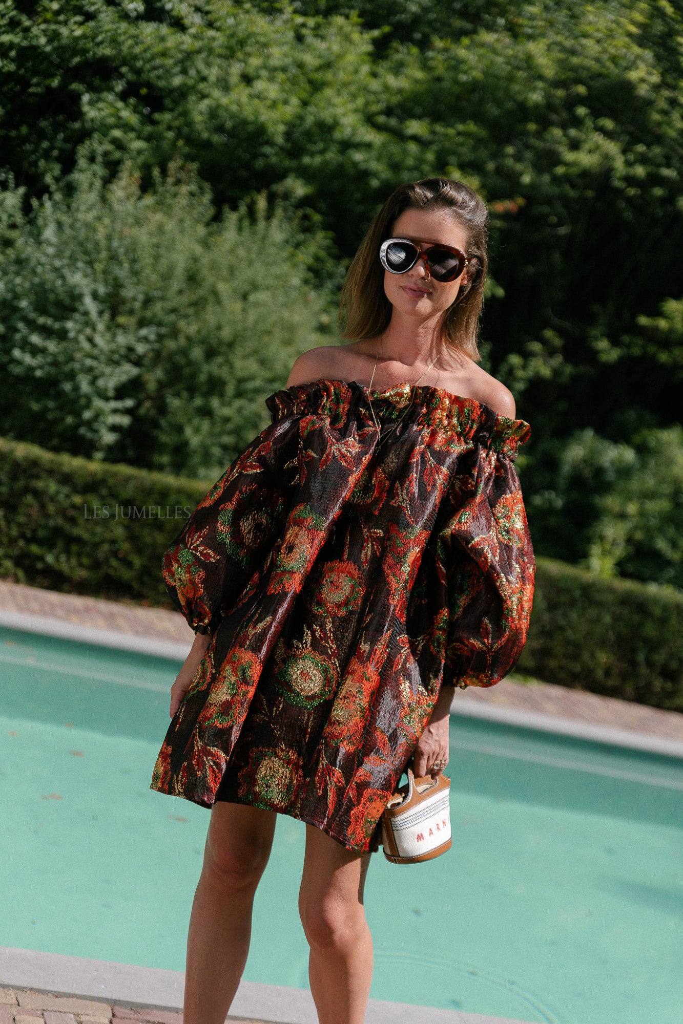 Blanche jacquard dress flowers brown