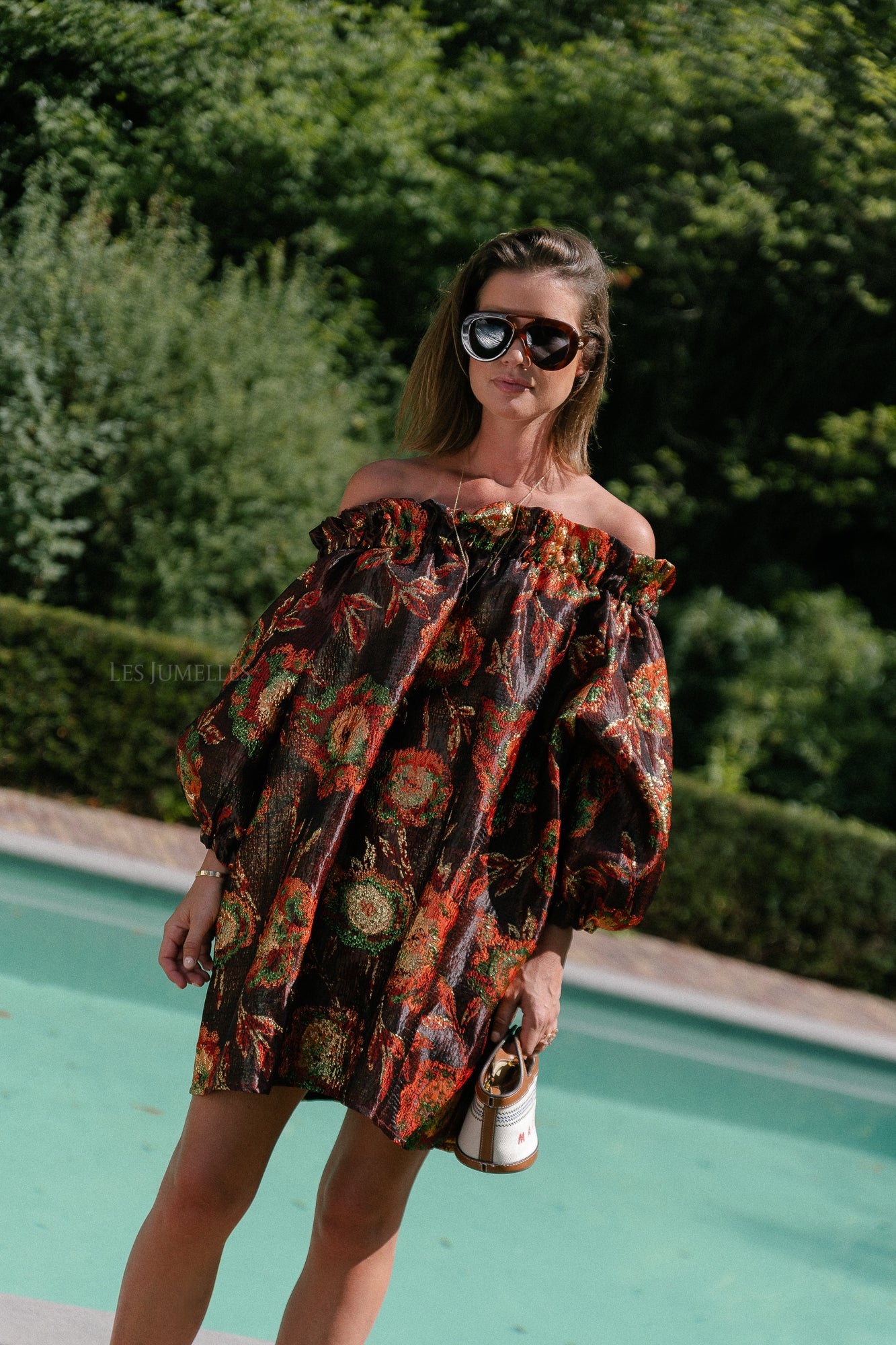 Blanche jacquard dress flowers brown