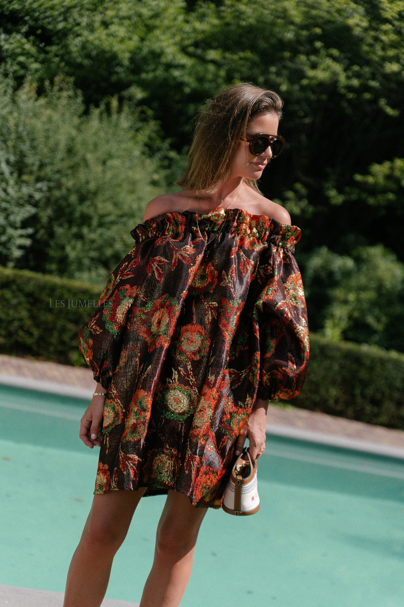 Blanche jacquard dress flowers brown