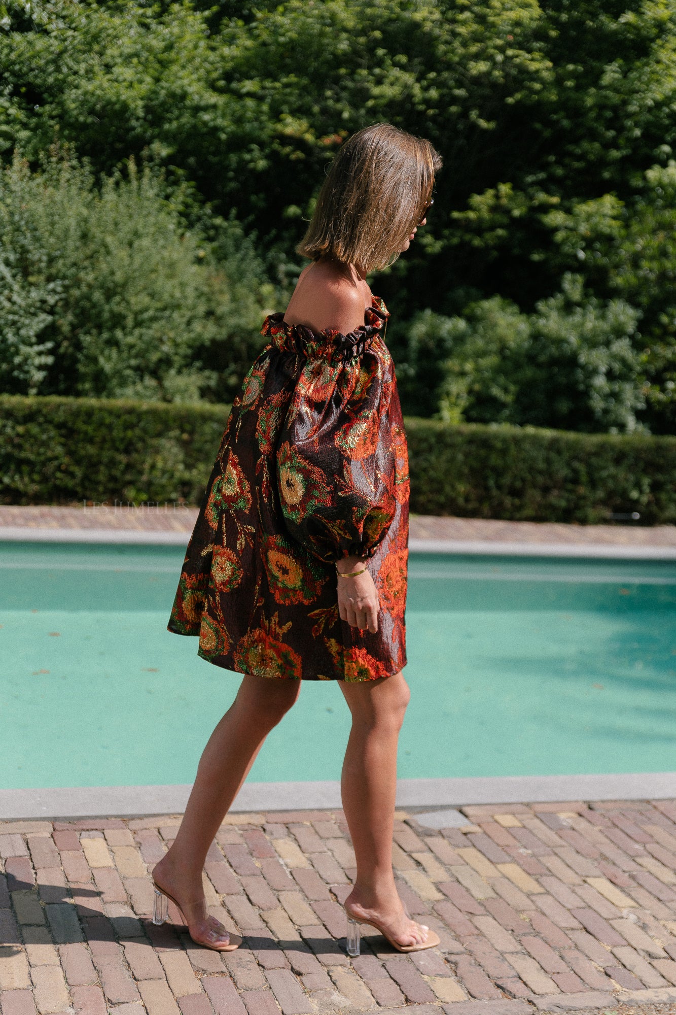 Blanche jacquard dress flowers brown