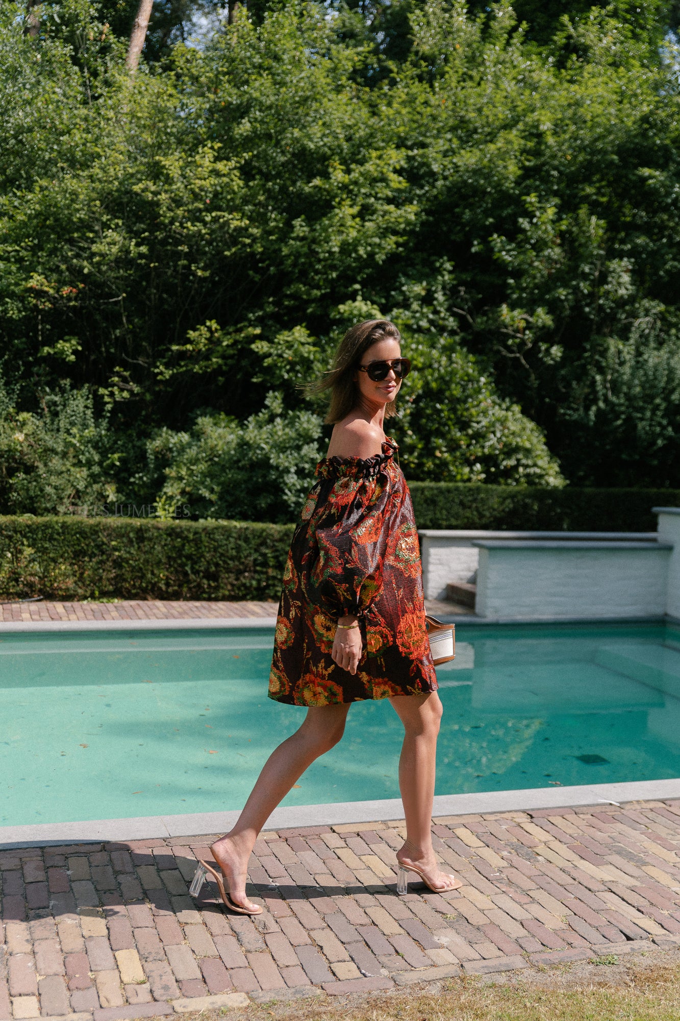 Blanche jacquard dress flowers brown
