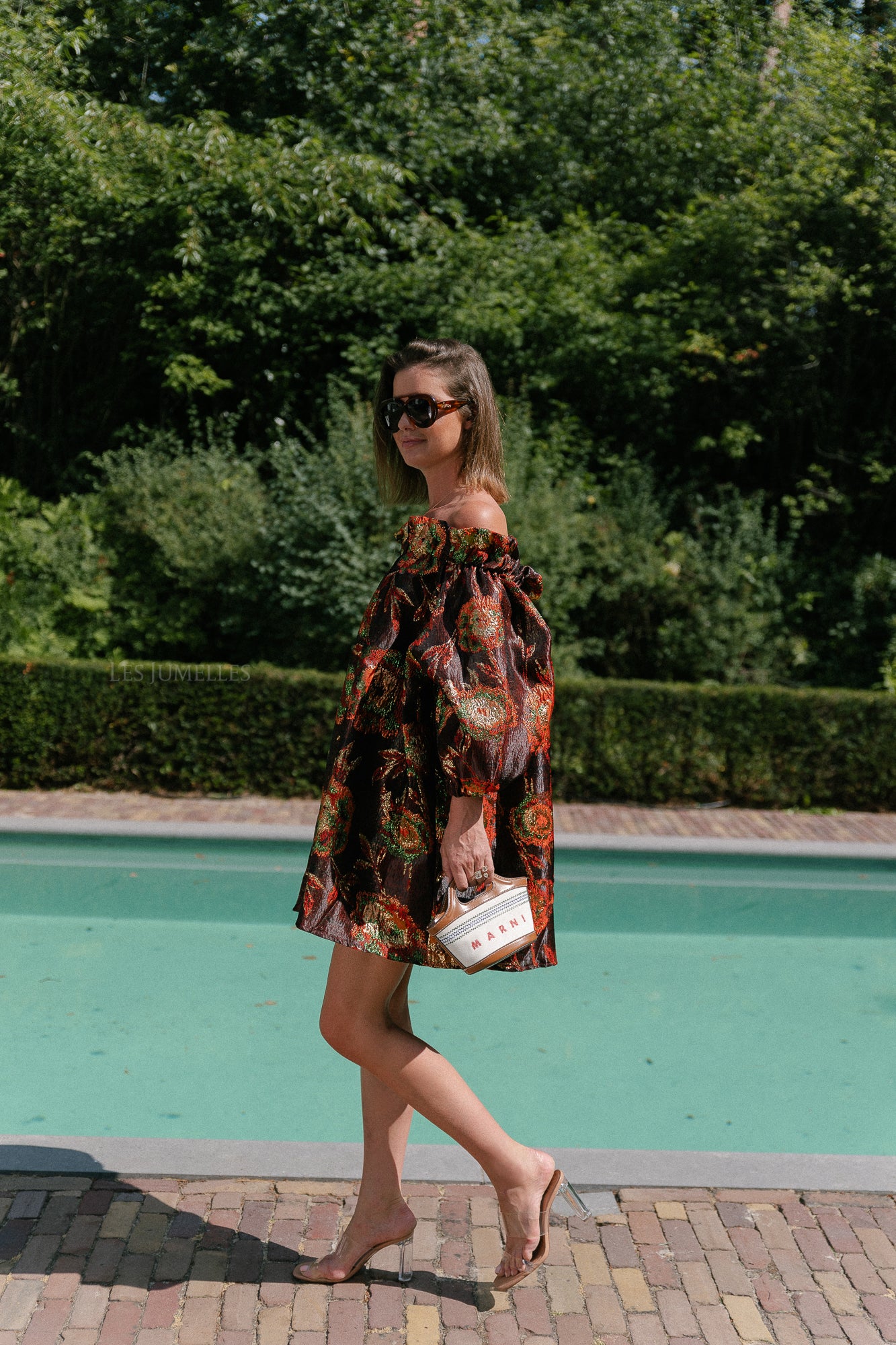 Blanche jacquard dress flowers brown