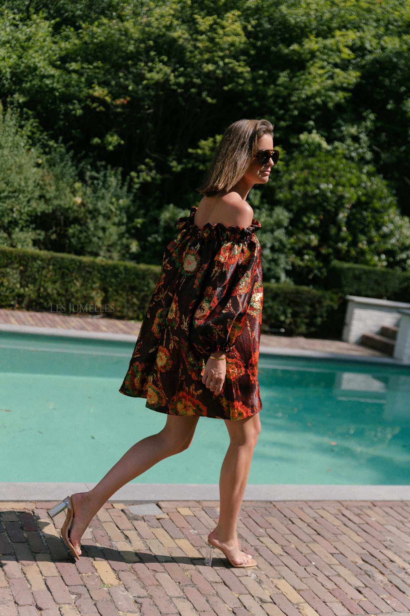 Blanche jacquard dress flowers brown