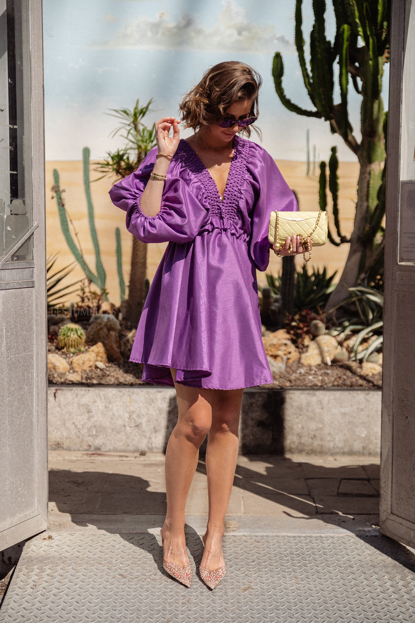 Ella V-neck short dress purple