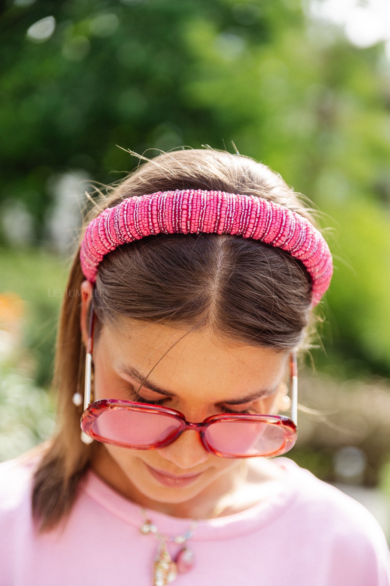 Cassie Midi-Haarreif mit Perlen Hot Pink
