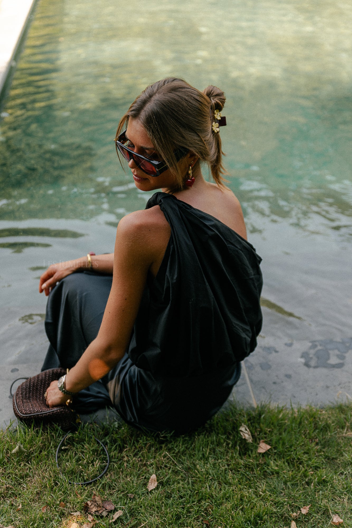 Fran one shoulder top zwart