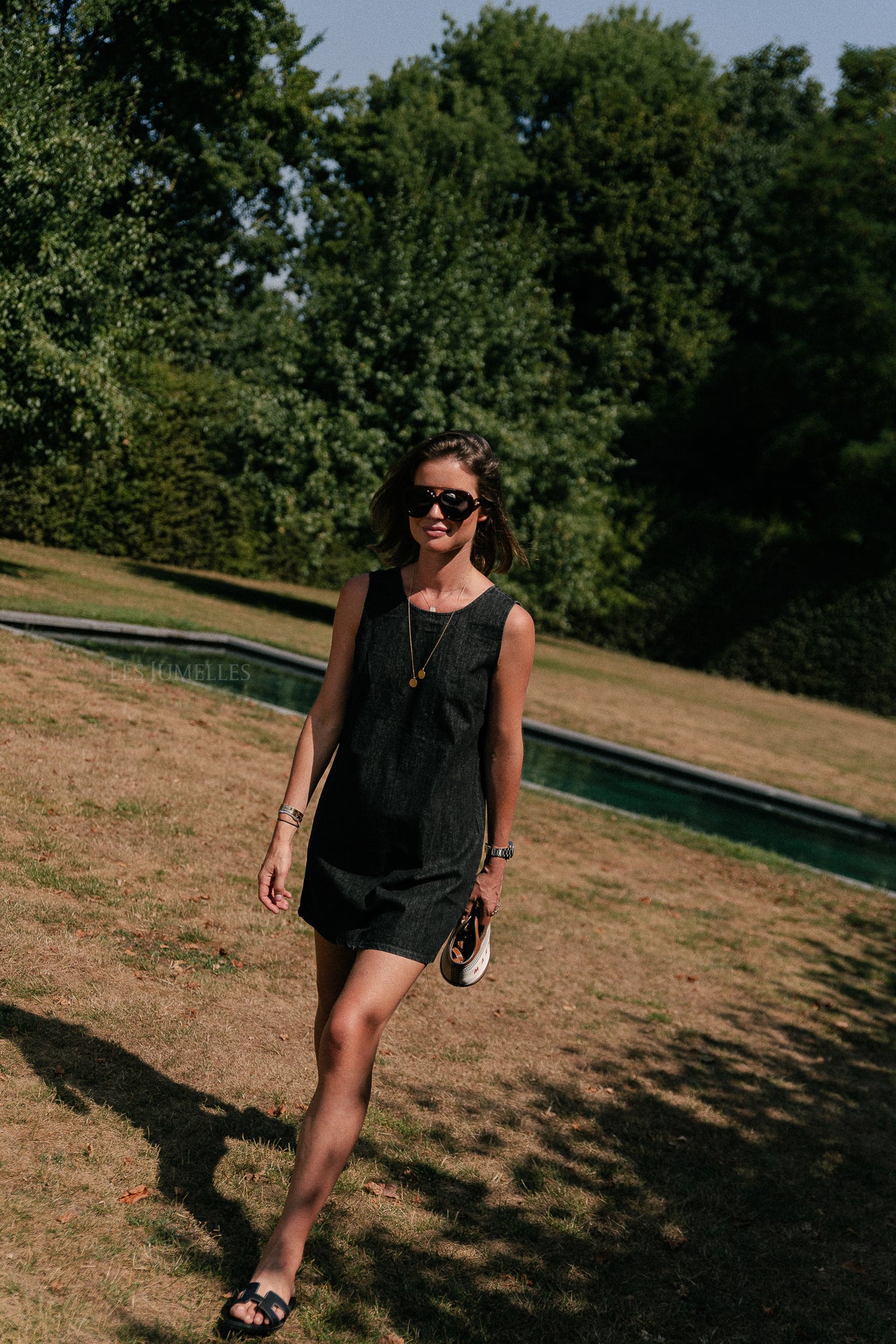 Elsa open back denim dress black