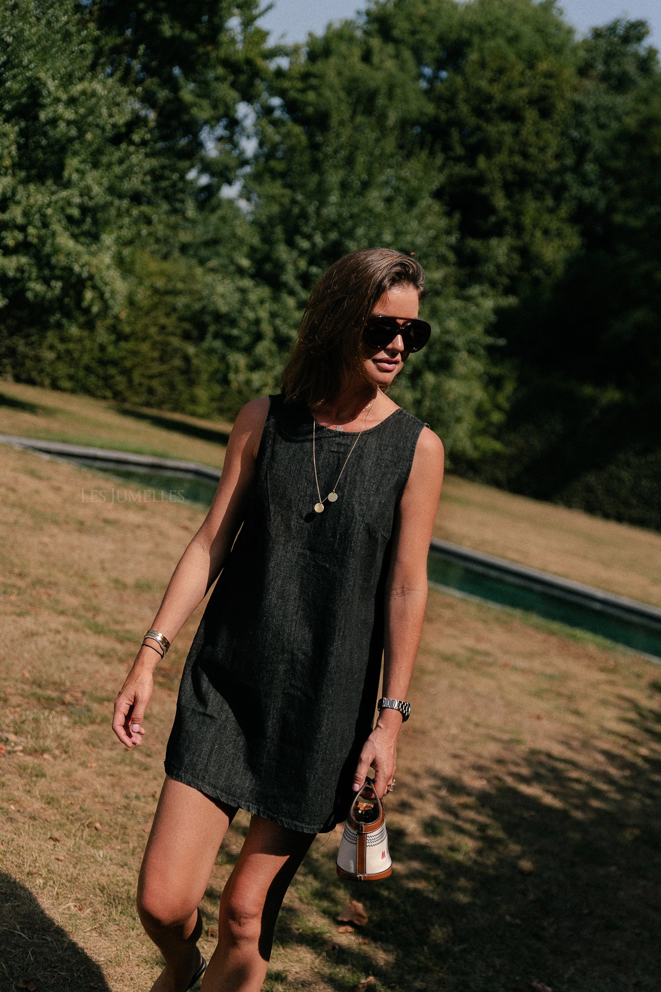 Elsa open back denim dress black