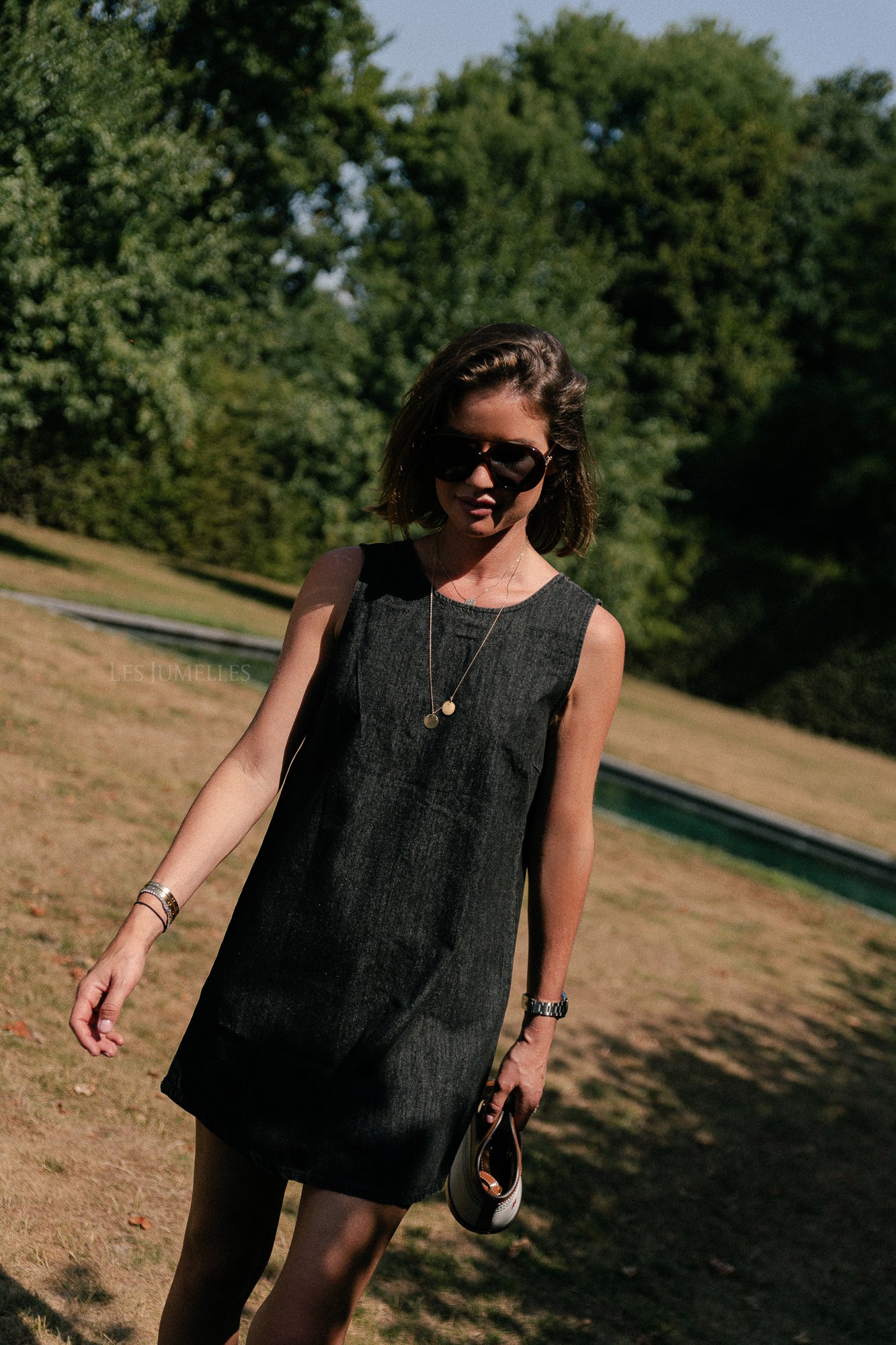 Elsa open back denim dress black