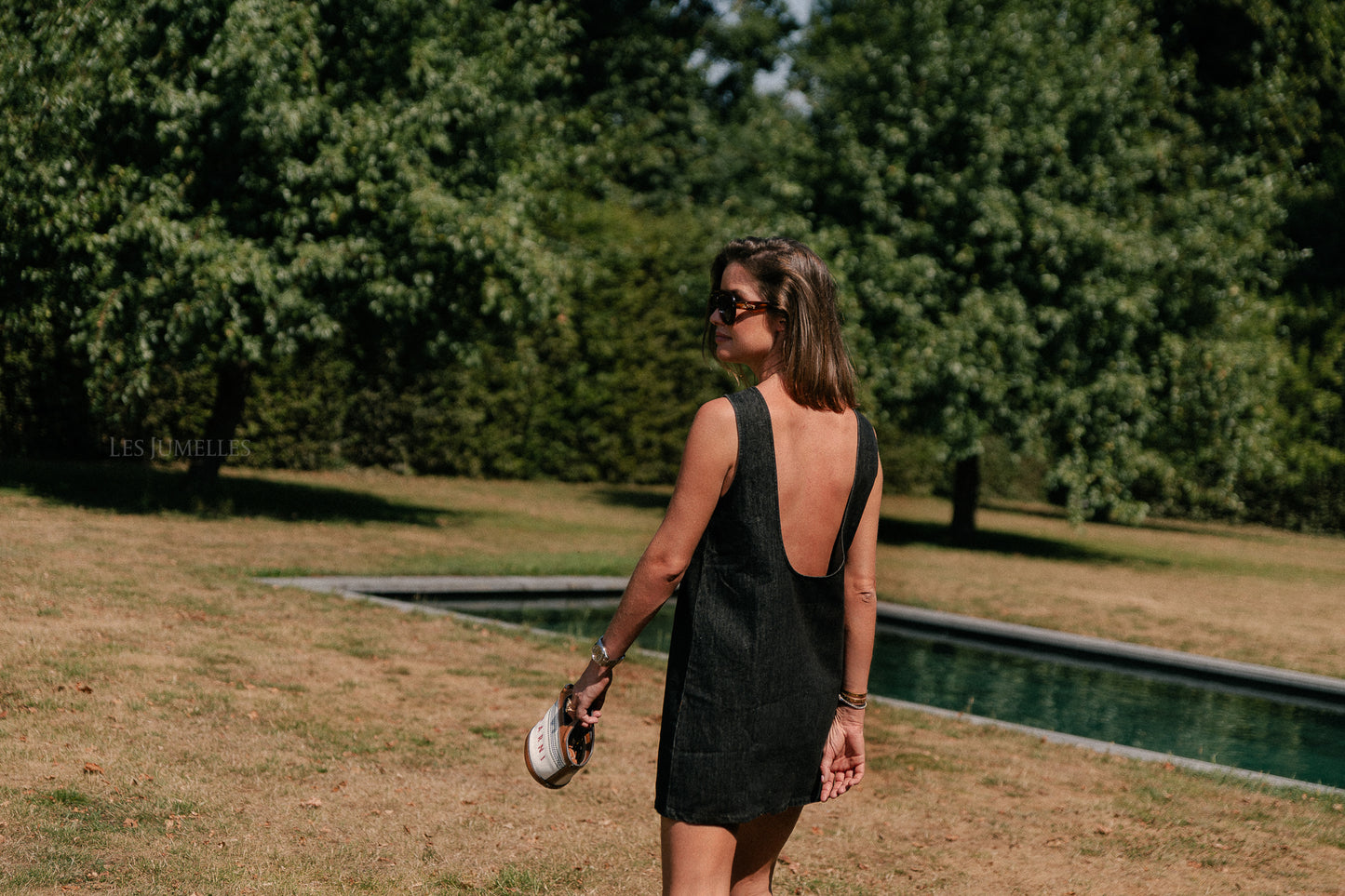 Elsa open back denim dress black