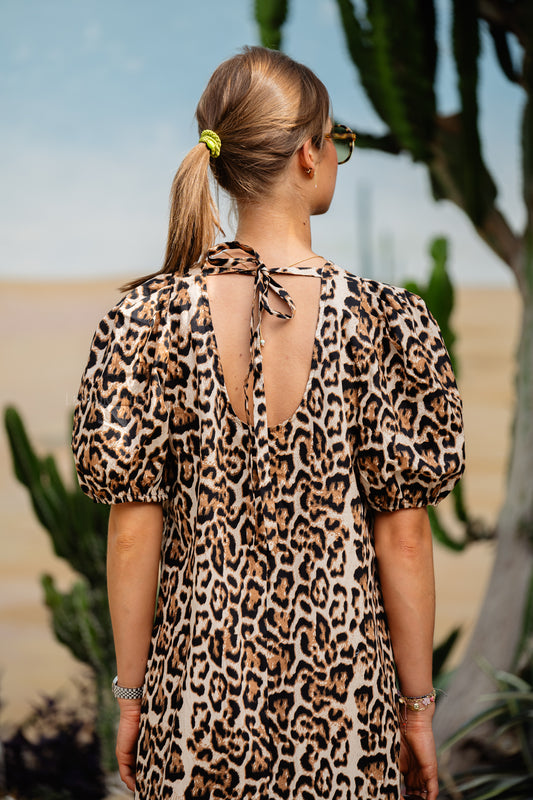 Les Jumelles ViChia S/S midi jurk berken/leopard