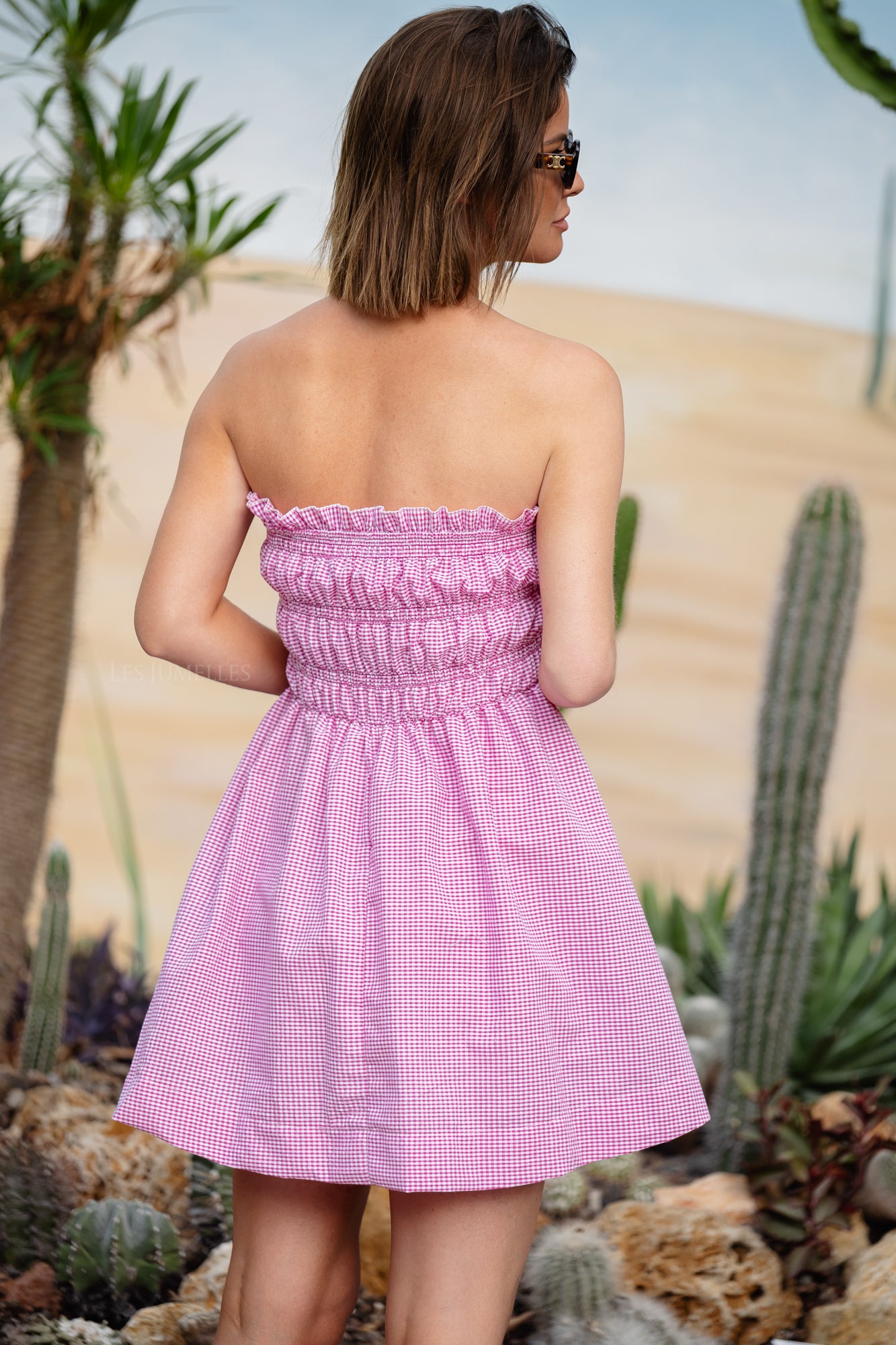 Giselle checkered short dress pink