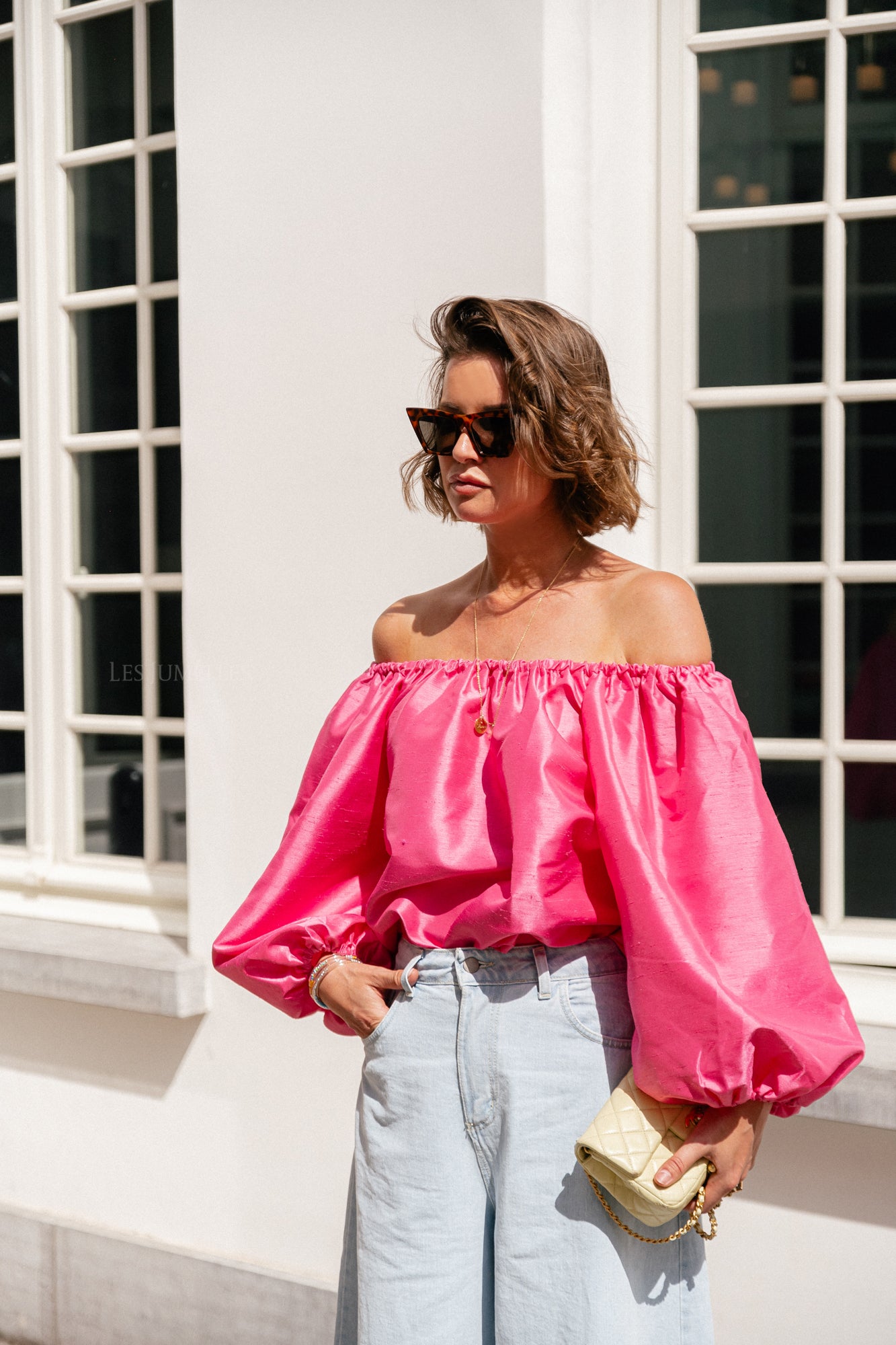 Ella off shoulder blouse fuchsia
