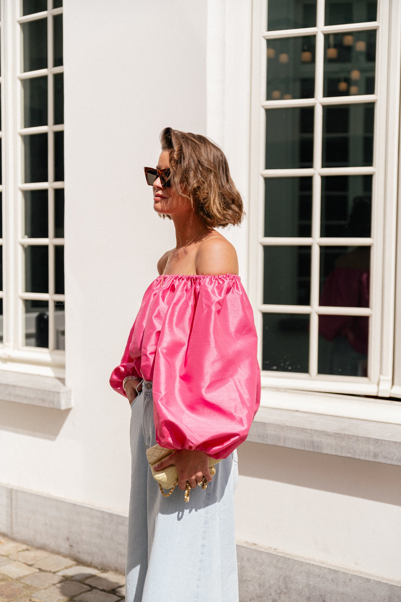 Ella off shoulder blouse fuchsia