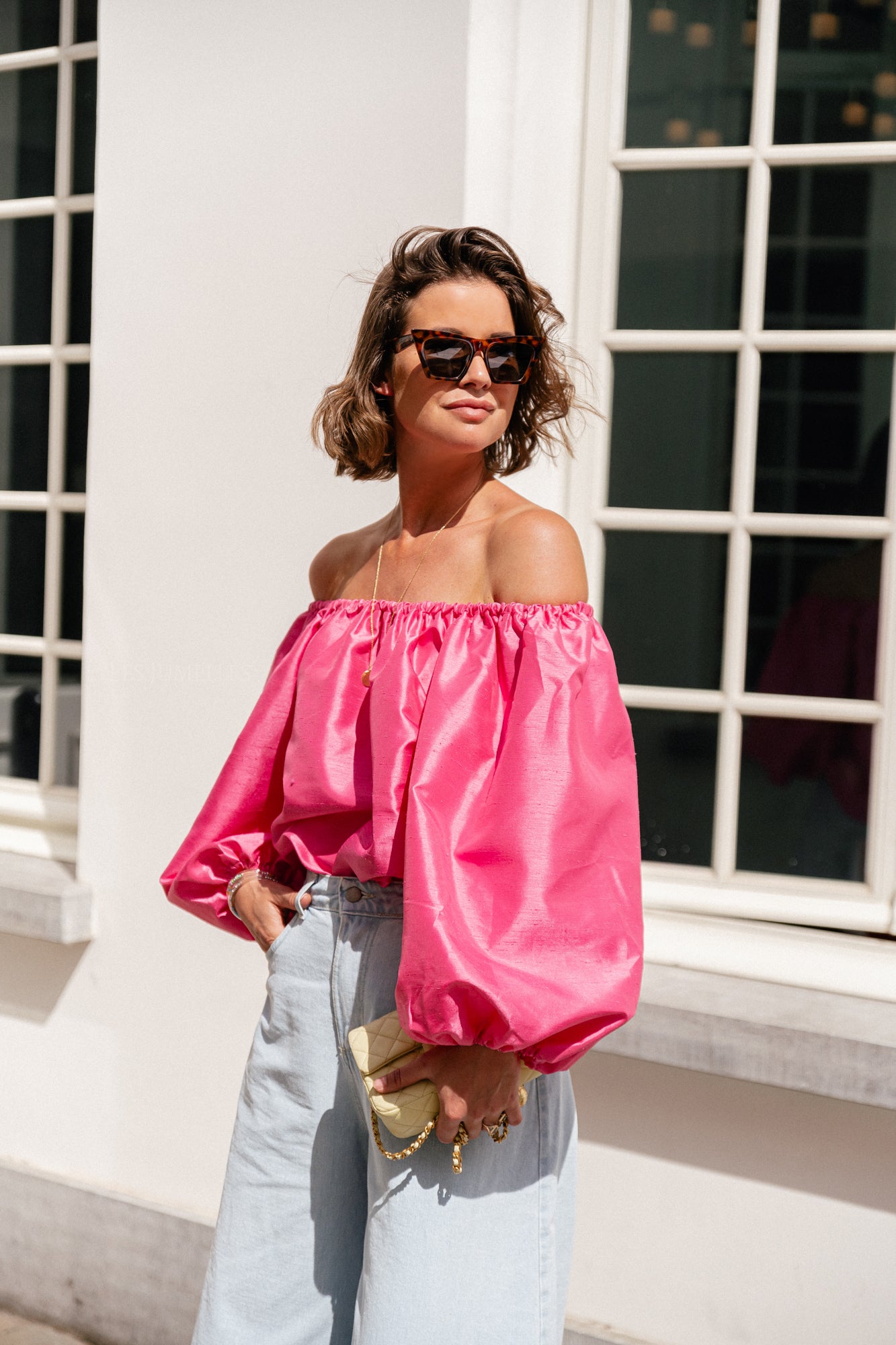 Ella off shoulder blouse fuchsia