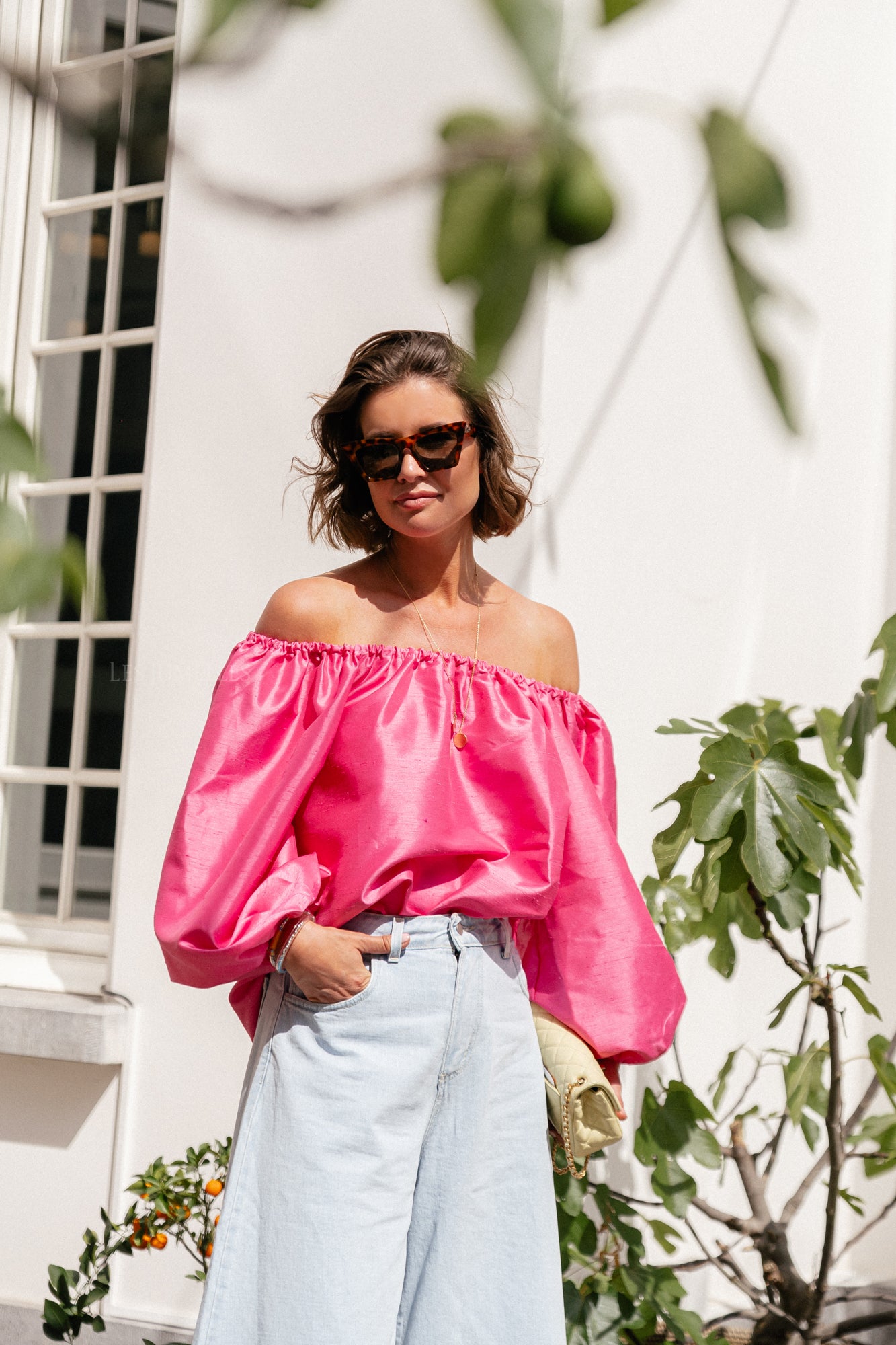 Ella off shoulder blouse fuchsia
