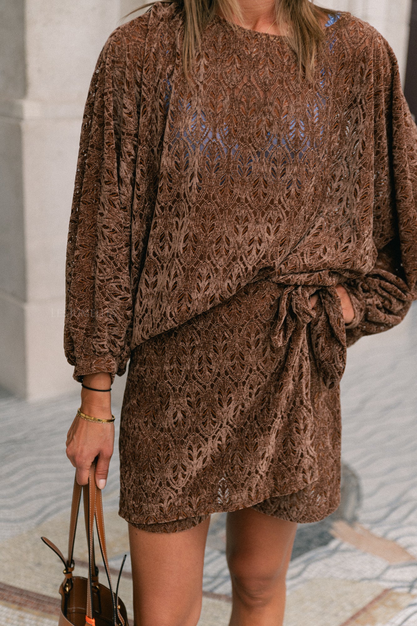 Noëlle velvet skort bruin