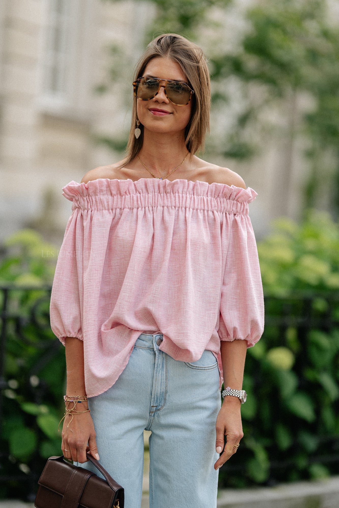 Anabel Schulterfreie Bluse hellrosa