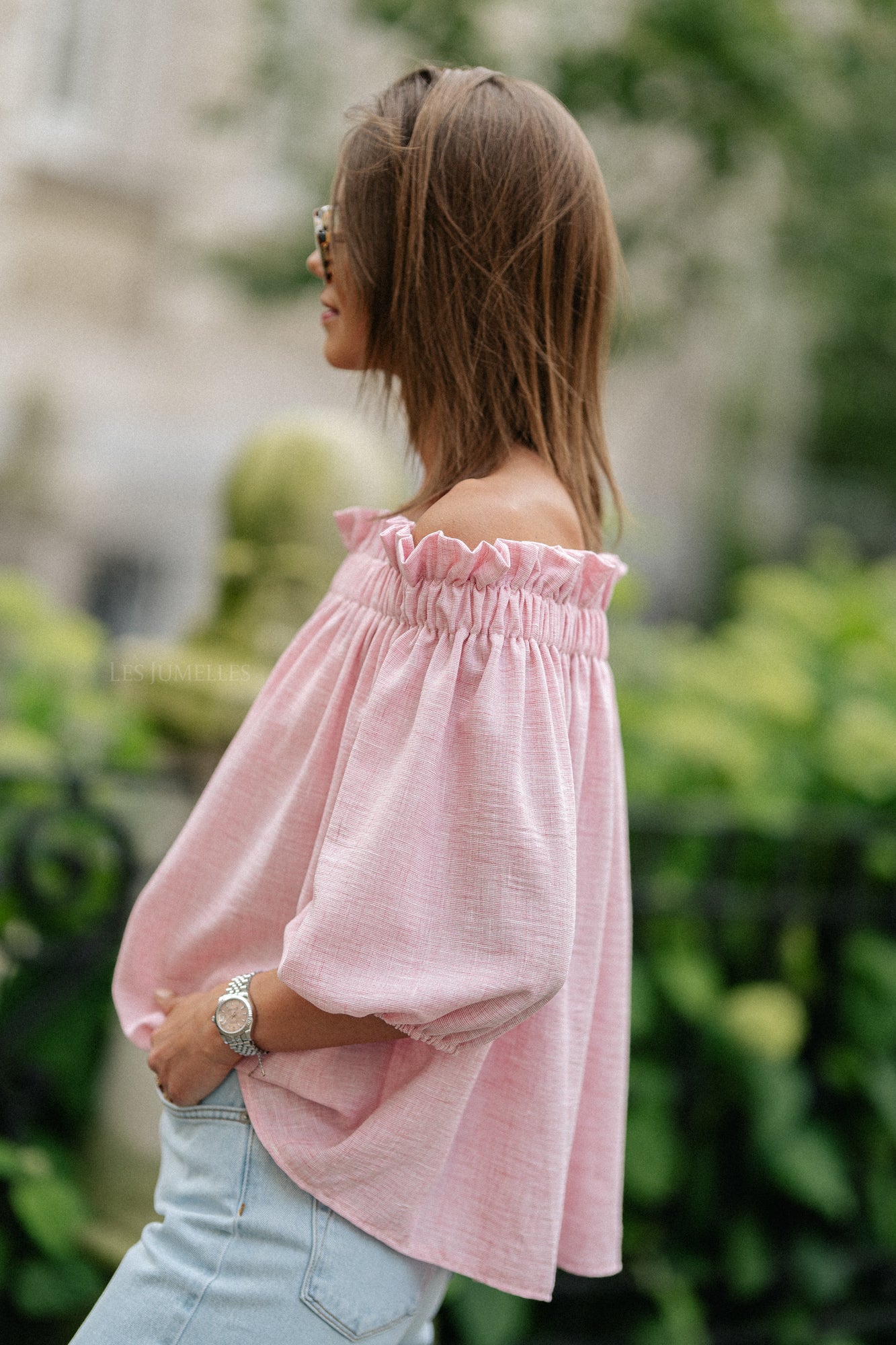 Anabel Schulterfreie Bluse hellrosa