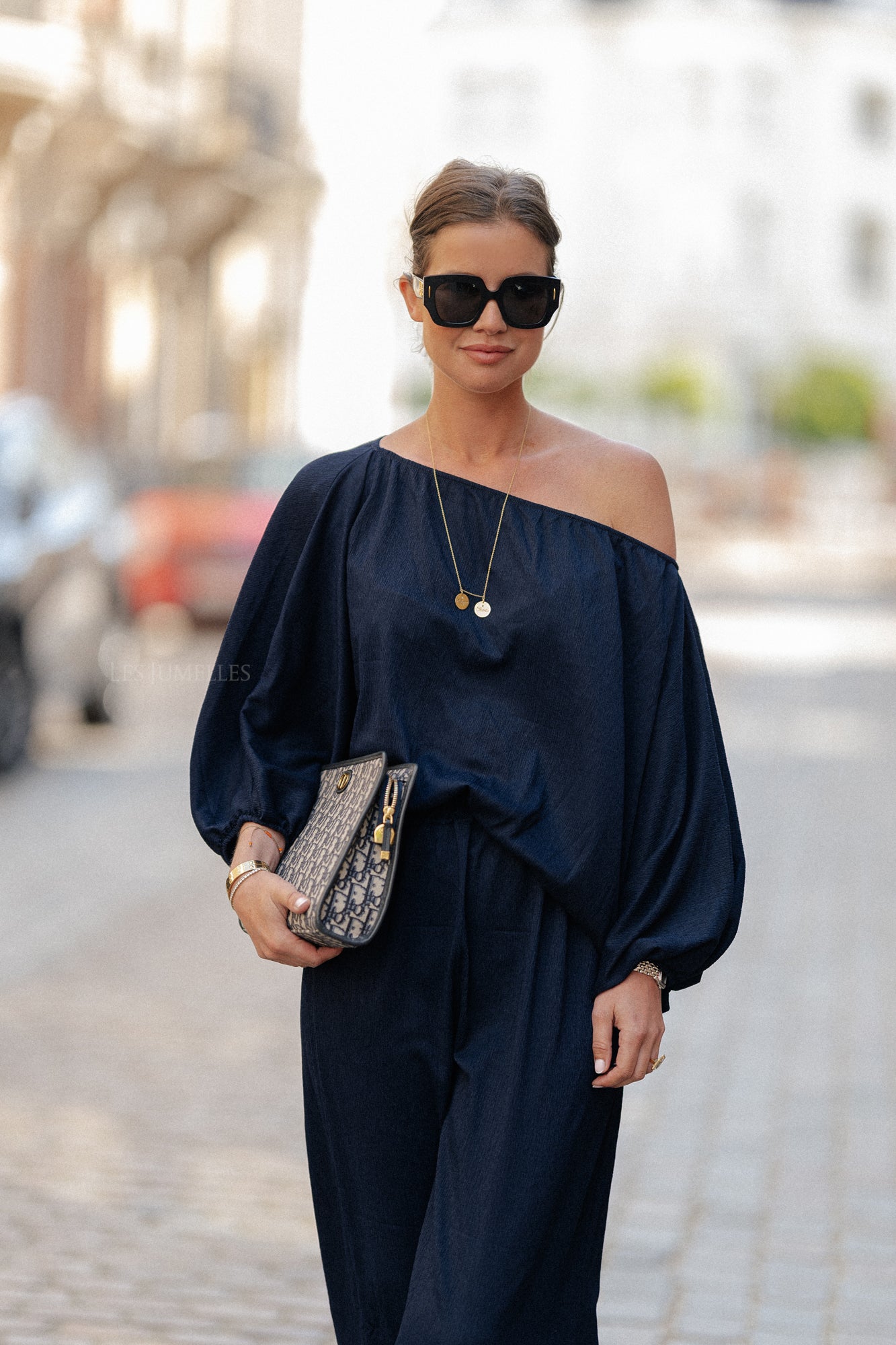 Aubrey Off-Shoulder Bluse Navy