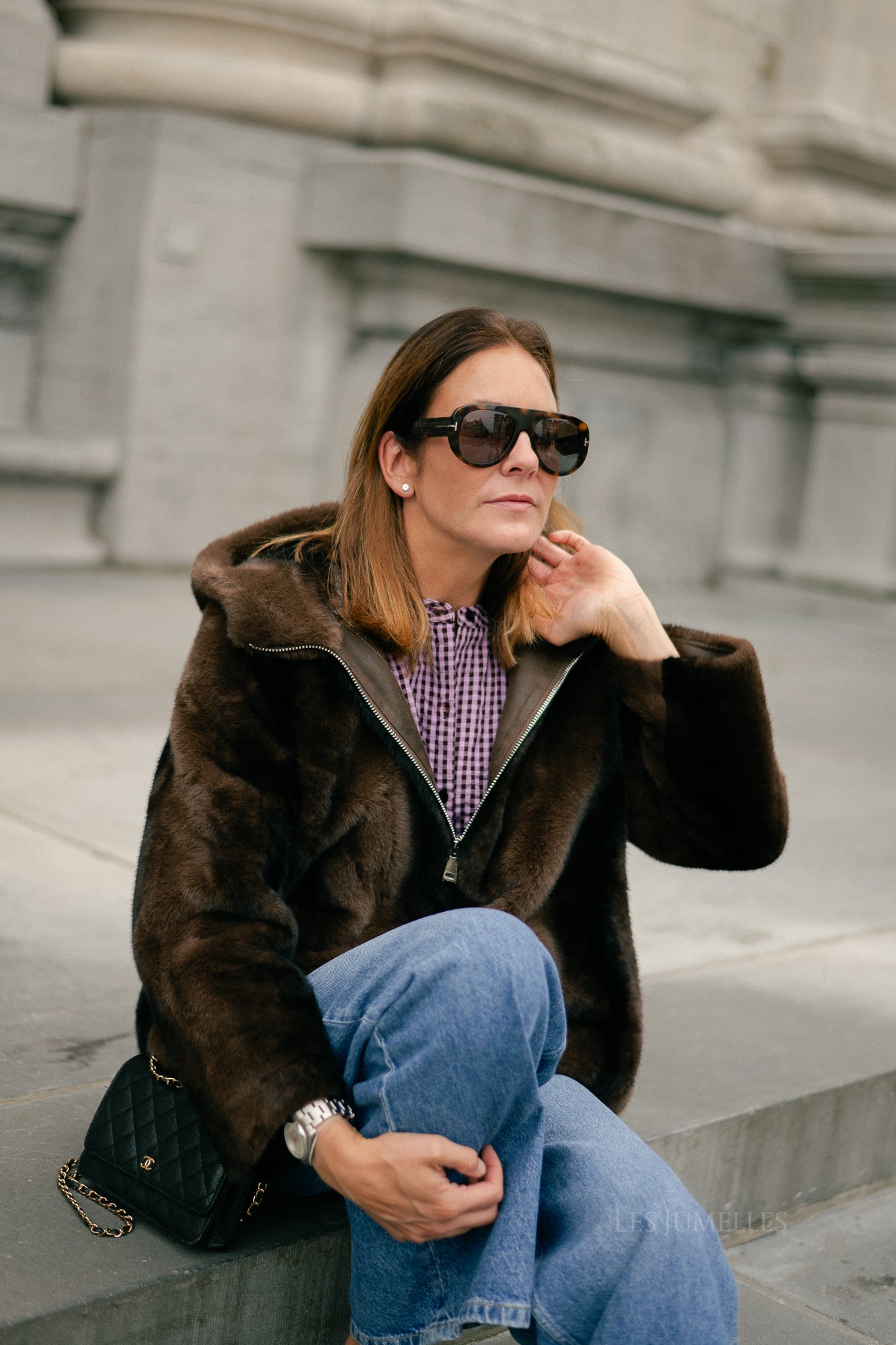 Marie hooded faux fur coat brown