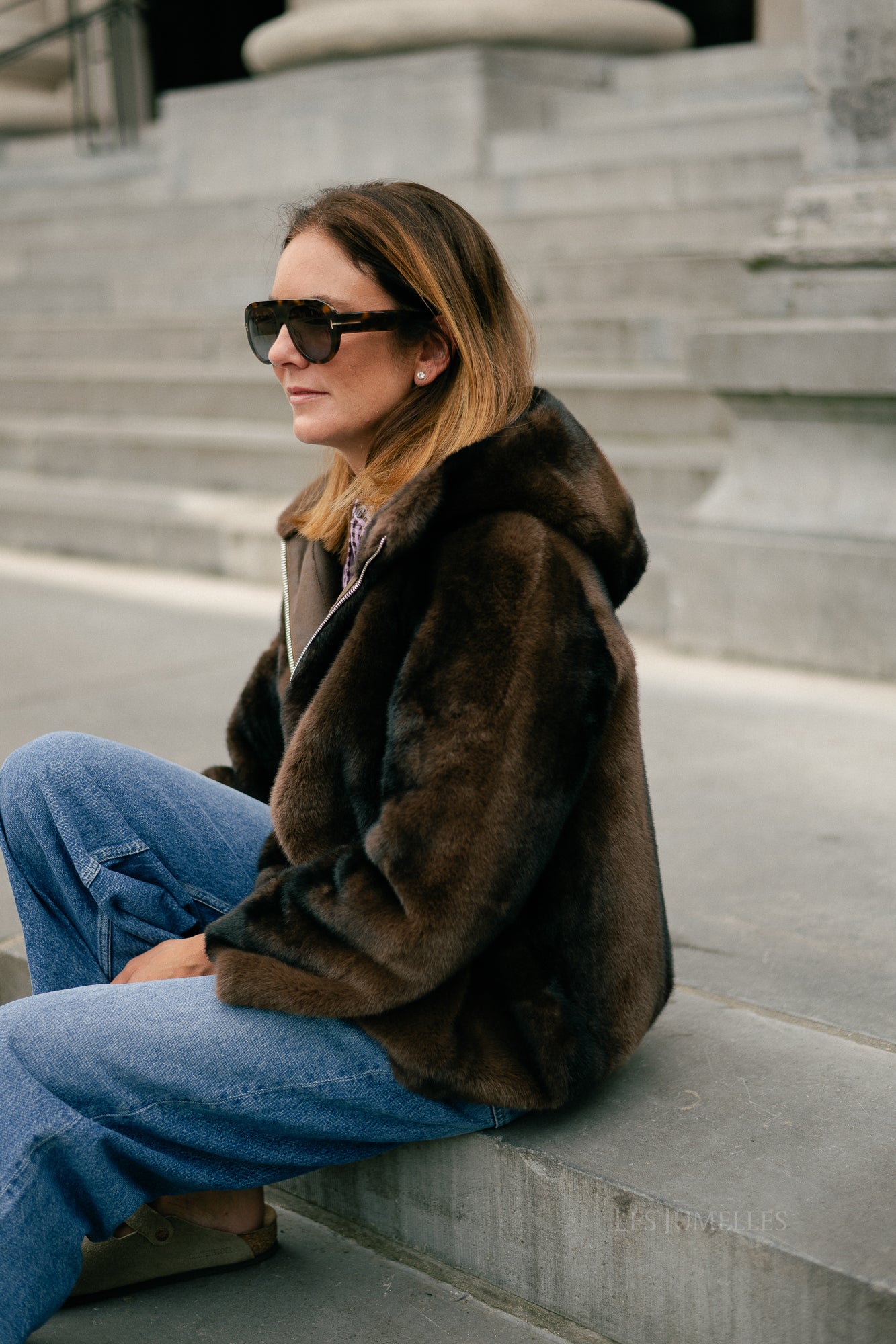 Marie hooded faux fur coat brown